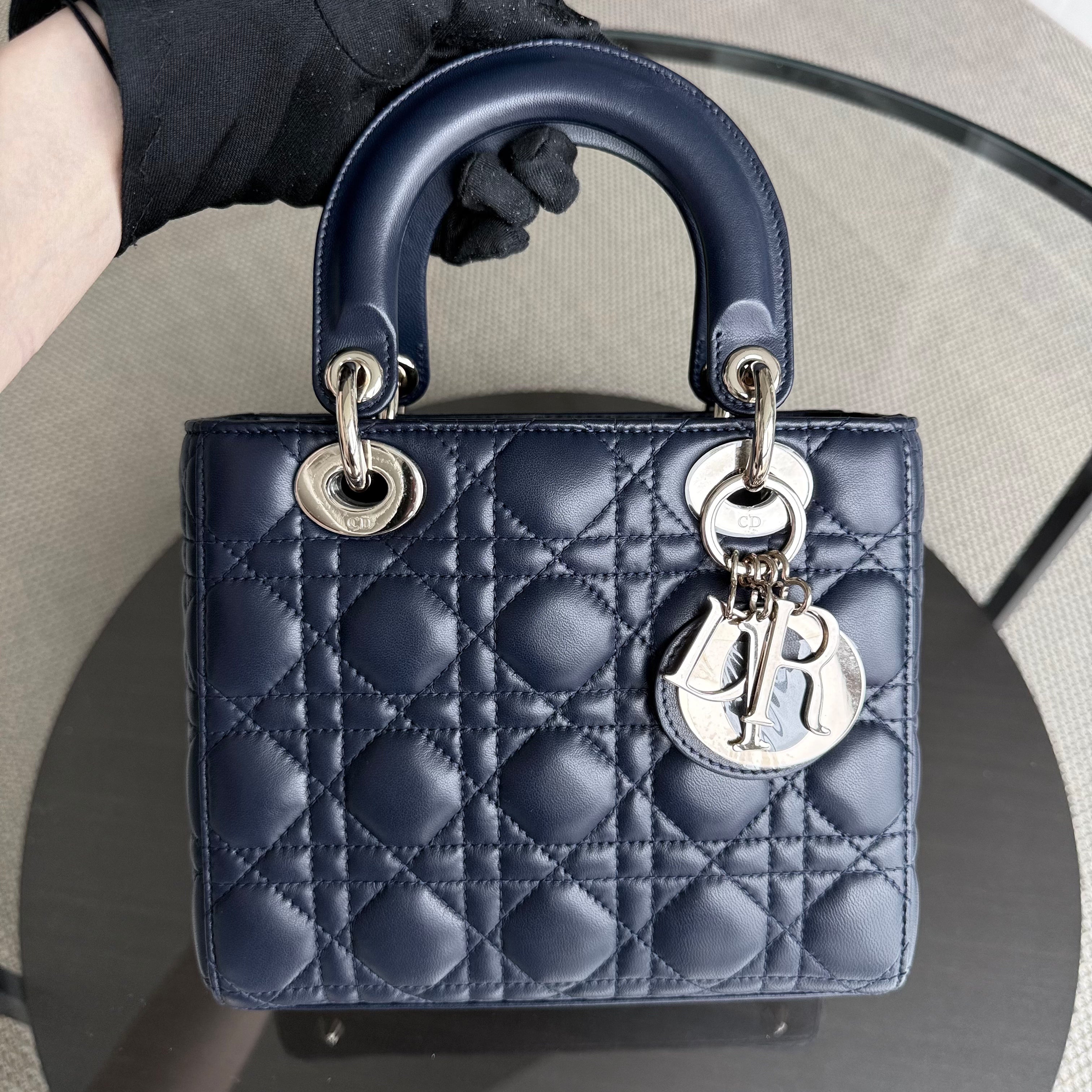 Dior Lady Small - Cannage Lambskin Dark Blue Gold Hardware
