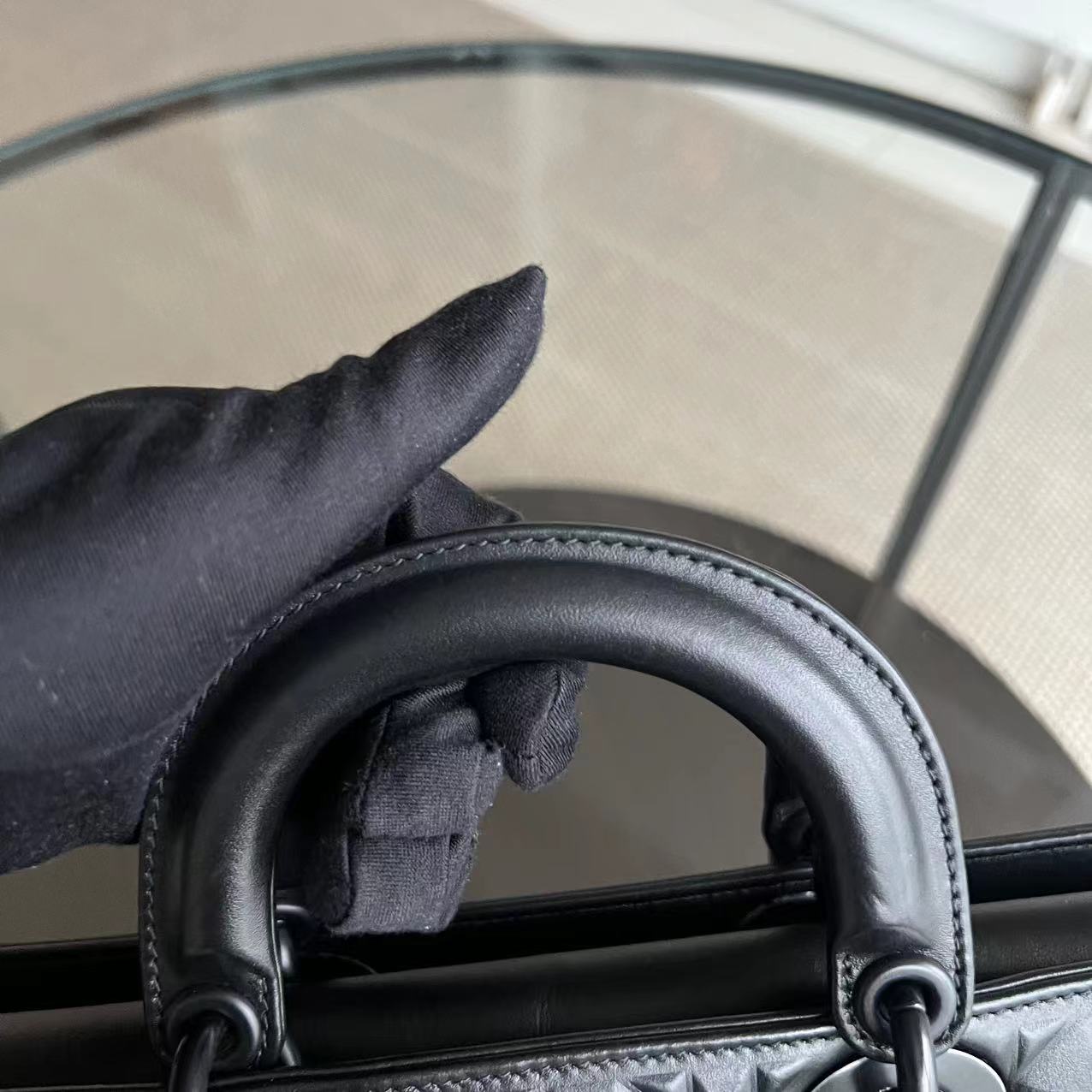 Dior D-Joy Medium - Black Cannage Dimond Motif All Black Hardware