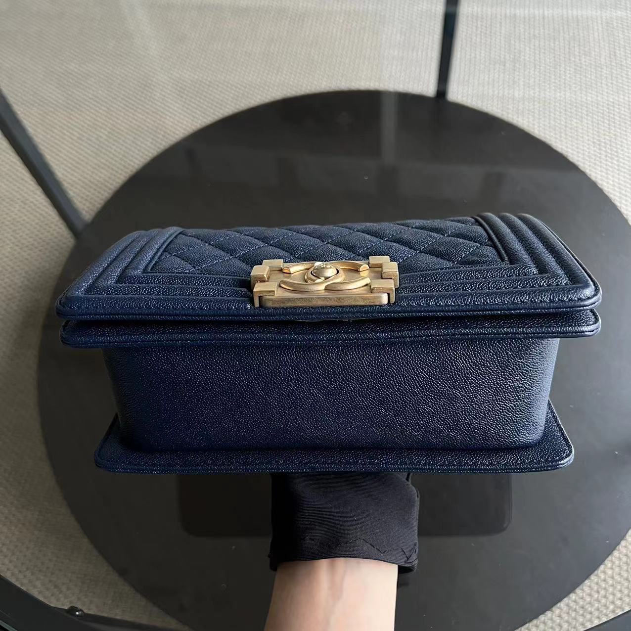 Chanel Boy Small - Caviar Quilted Grained Calfskin Dark Blue Golden Hardware Series 26