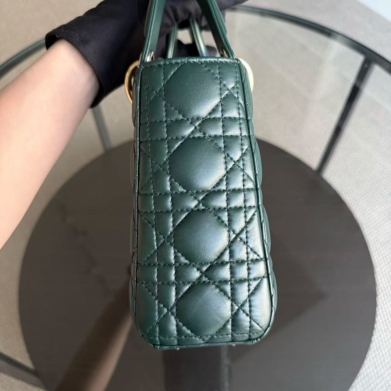 Dior Lady Small - Cannage Lambskin Dark Green Gold hardware