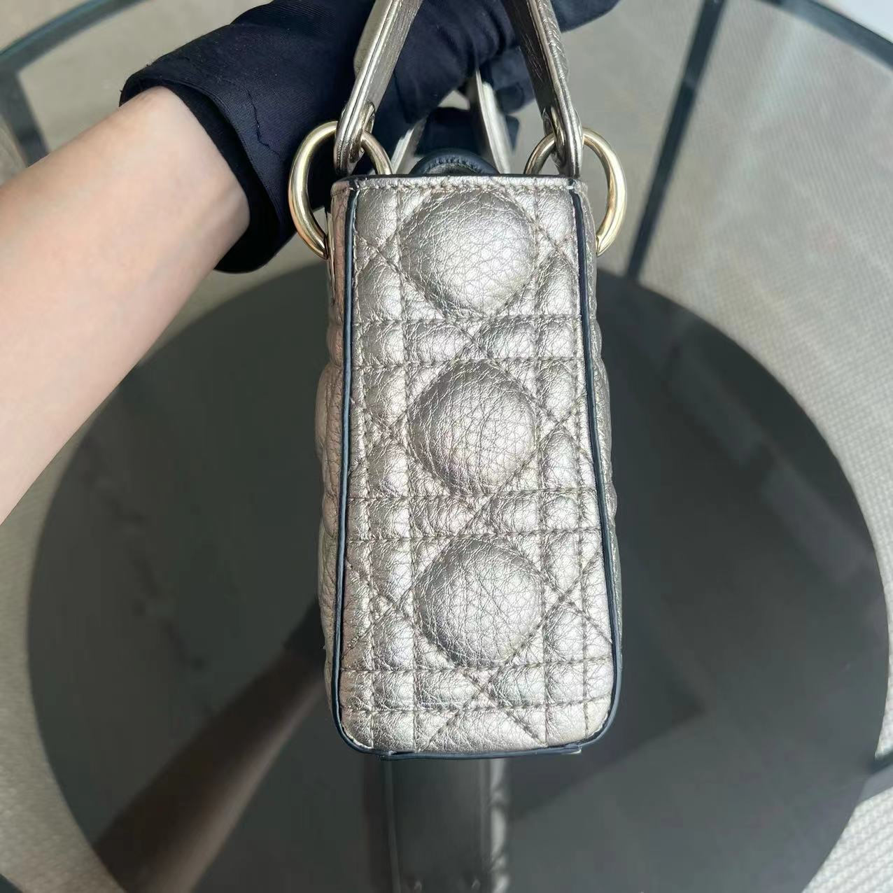 Dior Lady Mini - Cannage Calfskin Metallic Gold Golden Hardware