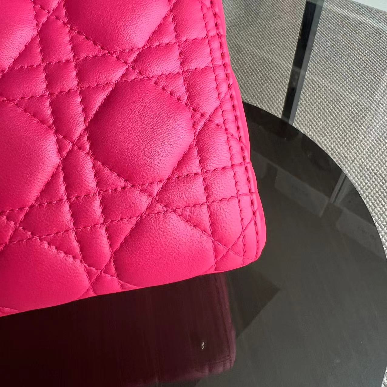 Dior Lady Medium - Cannage Lambskin Hot Pink Golden Hardware