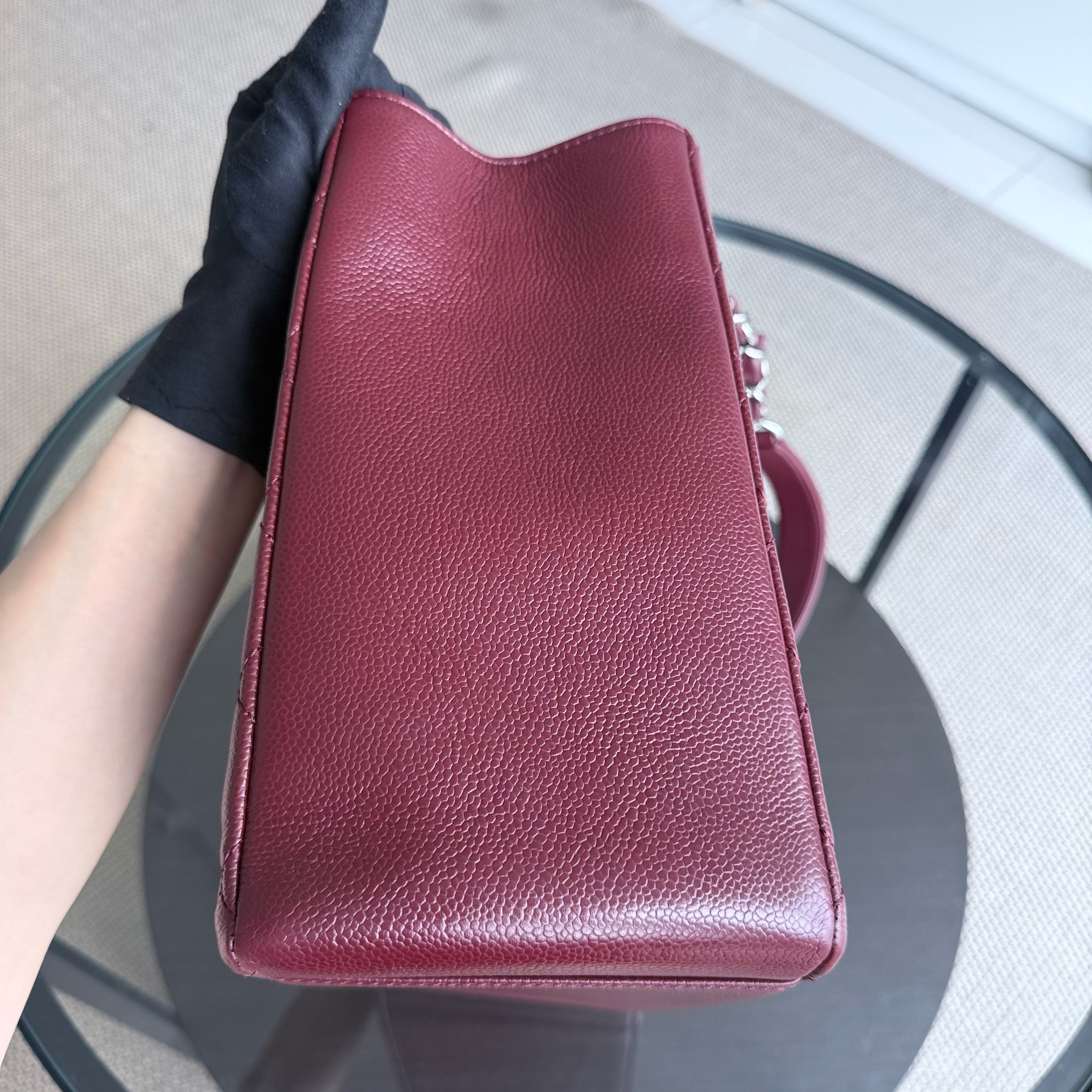 Chanel GST Grand Shopping Tote - Burgundy Caviar Quilted Silver Hardware Series 18
