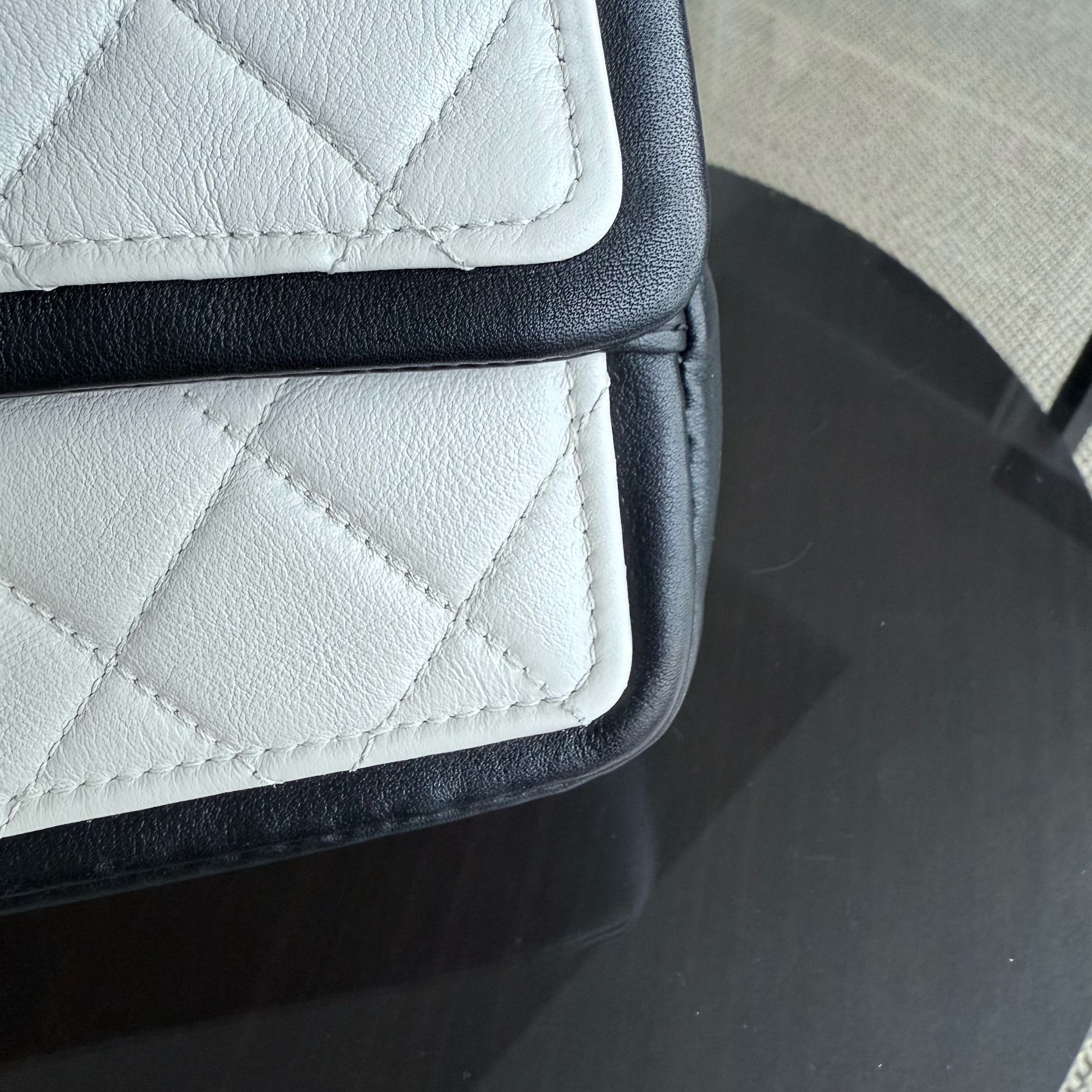 Chanel Seasonal Flap - 23CM Quilted Lambskin Bi-Color White Black Gold Hardware Series 19