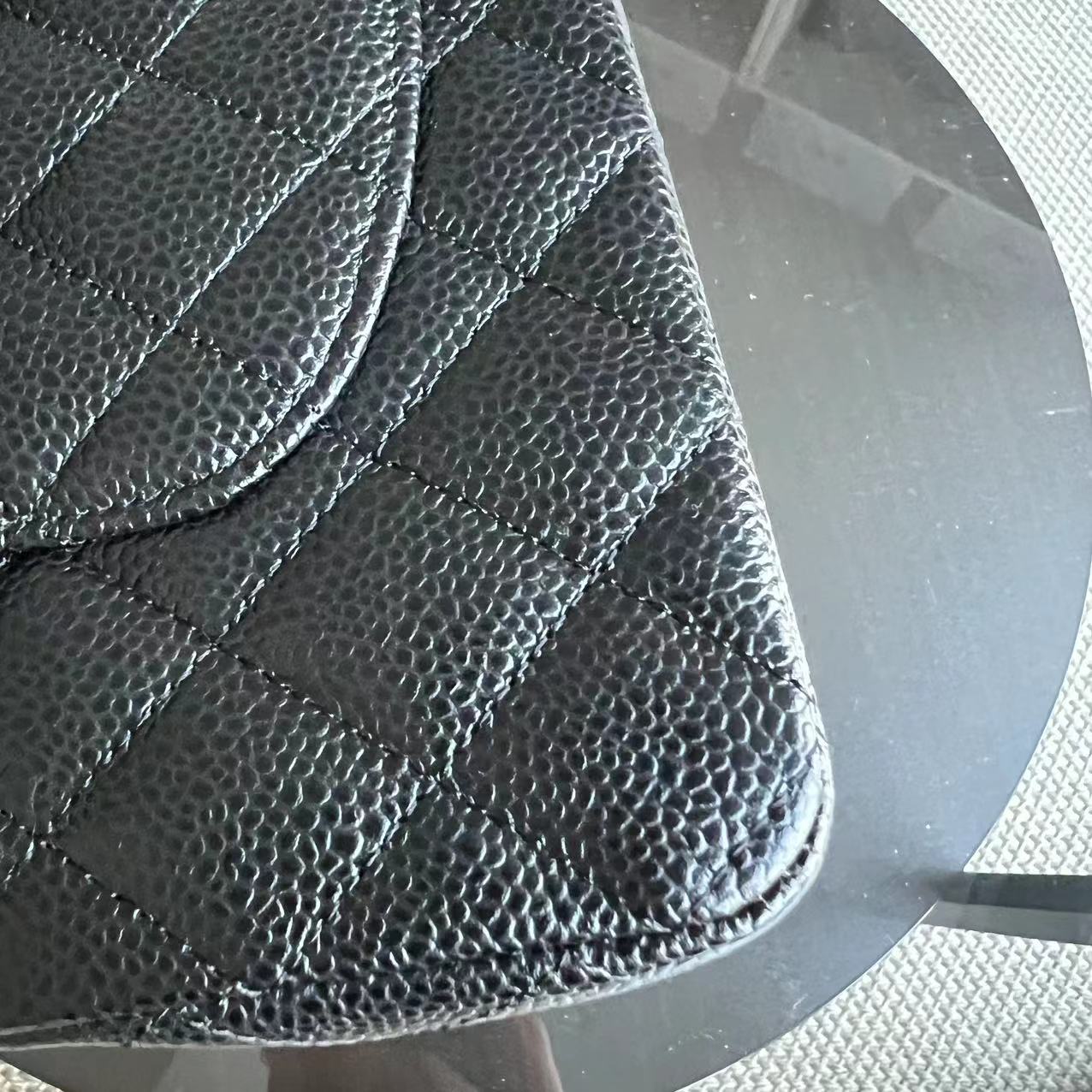 *Unused* Medium Double Flap 25CM Quilted Grained Calfskin Black Silver Hardware Series 23