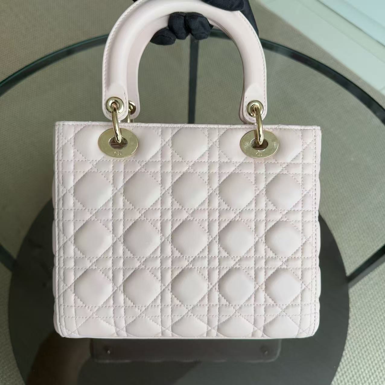 Dior Lady Medim - Cannage Lambskin Sakura Pink Gold Hardware