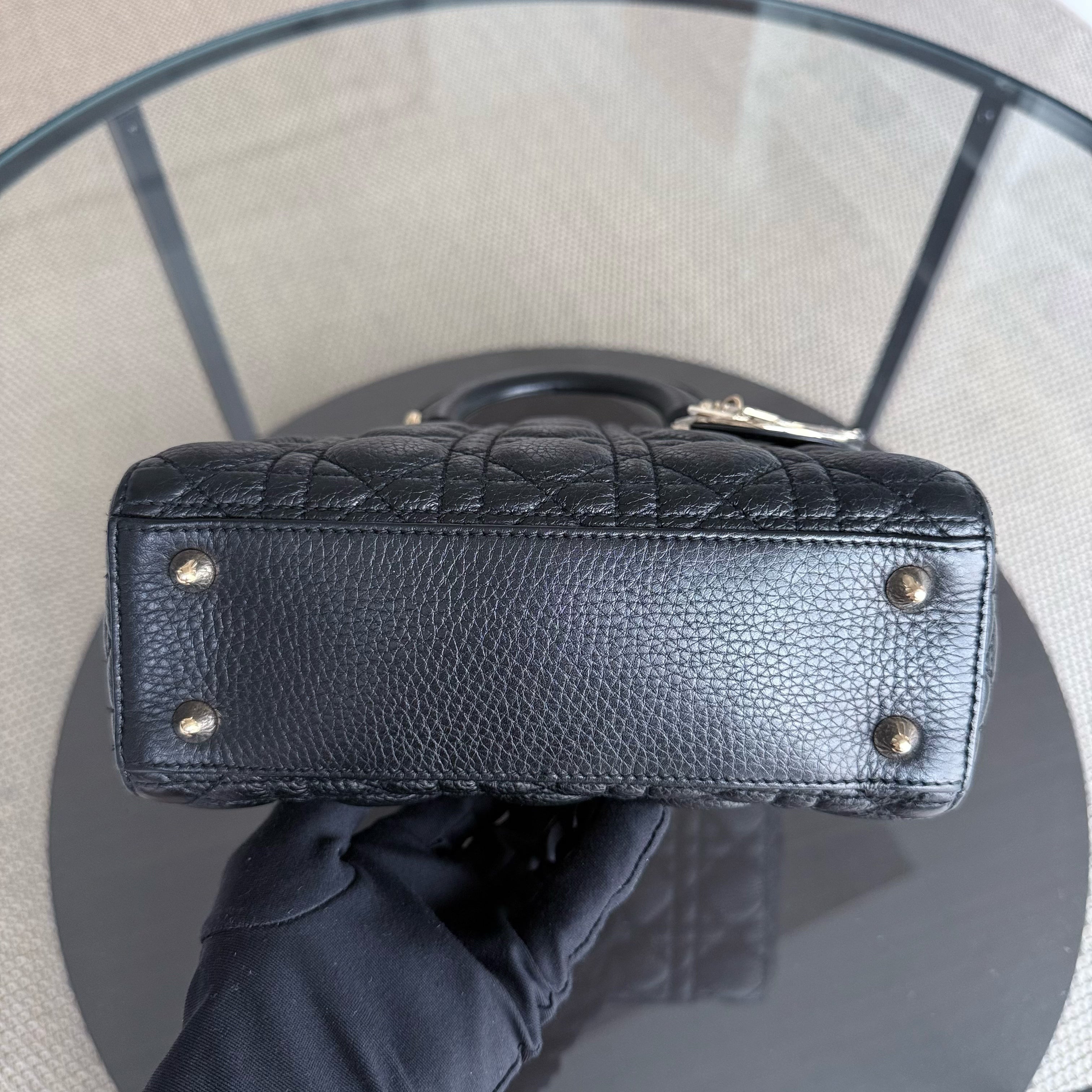 Dior Lady Small Flap - Grained Calfskin Caviar Cannage Black Gold Hardware