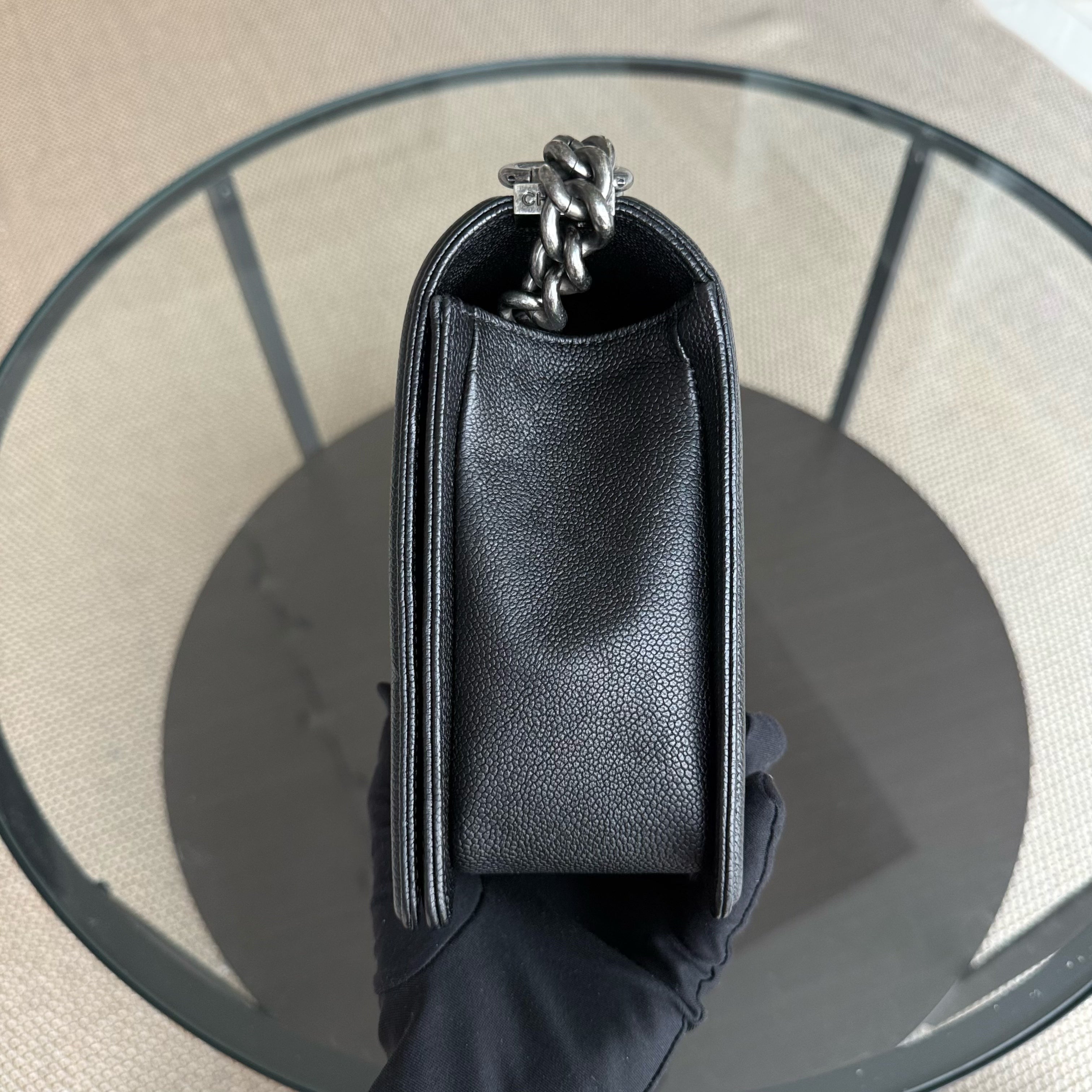 Chanel Boy Medium - Caviar 28CM New Medium Quilted Black Ruthenium Silver Hardware Series 23