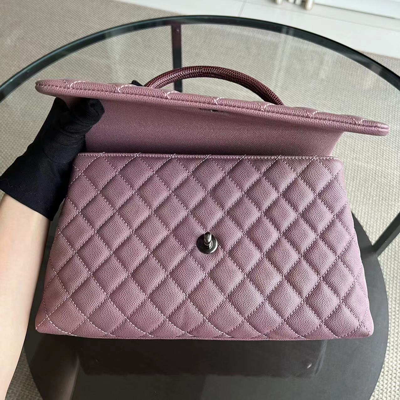 Chanel Coco Handle - Medium Pink Lizard Handle Silver Hardware Series 23