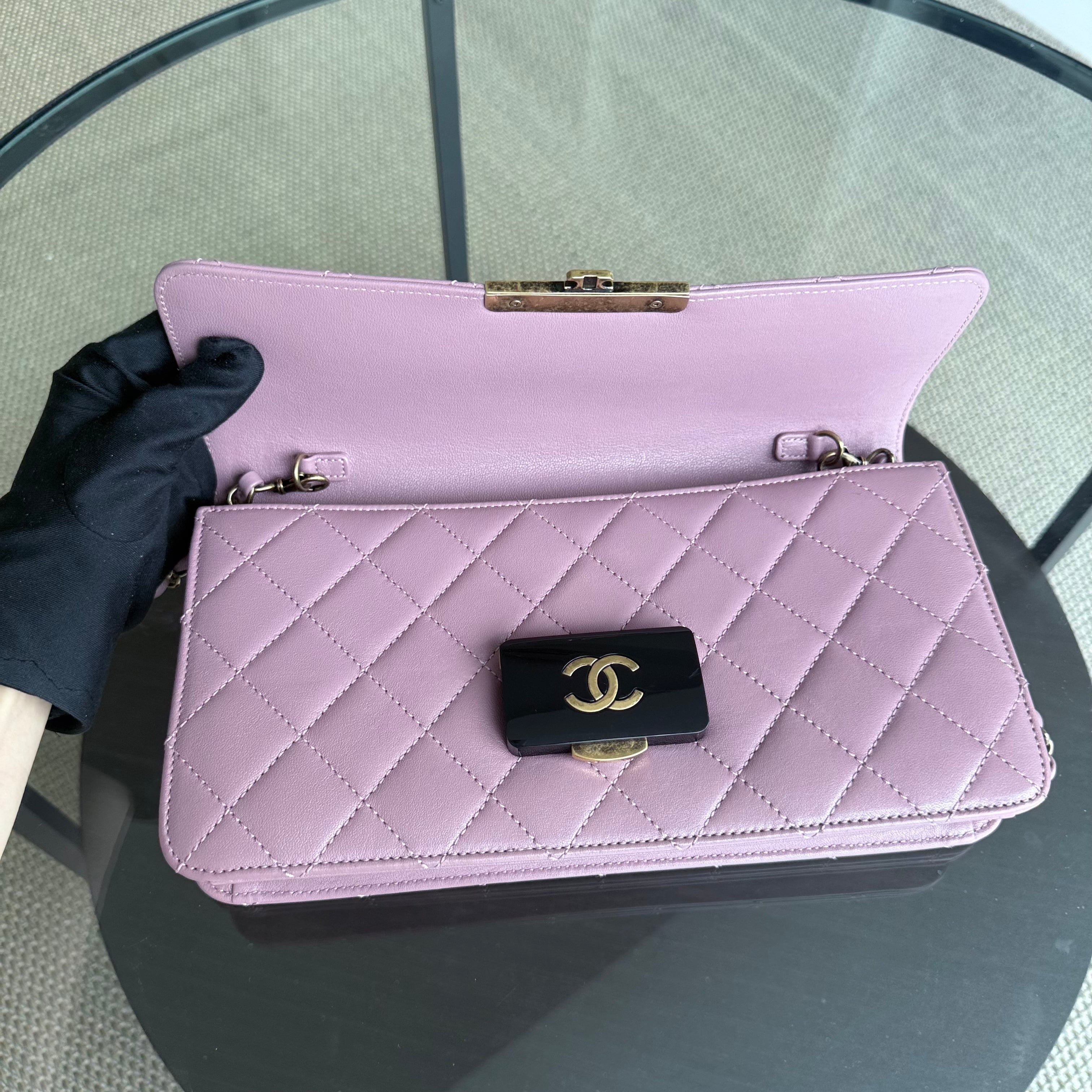 Chanel Beauty Lock Flap - 28CM Quilted Sheetskin Pink Gold Hardware Series 22