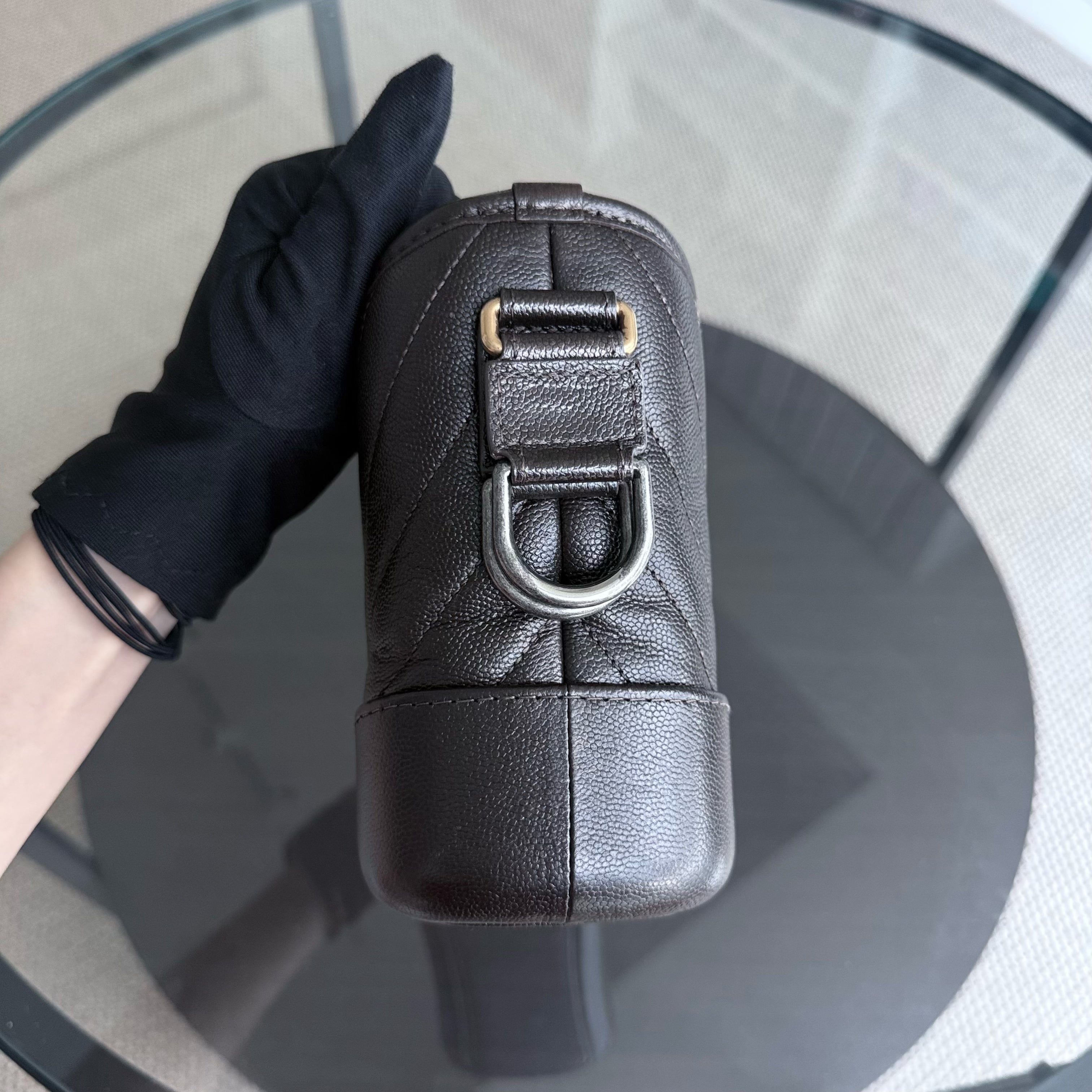 Chanel Gabrielle Small - Caviar Chevron Dark Brown Two-tone Gold Hardware Series 26