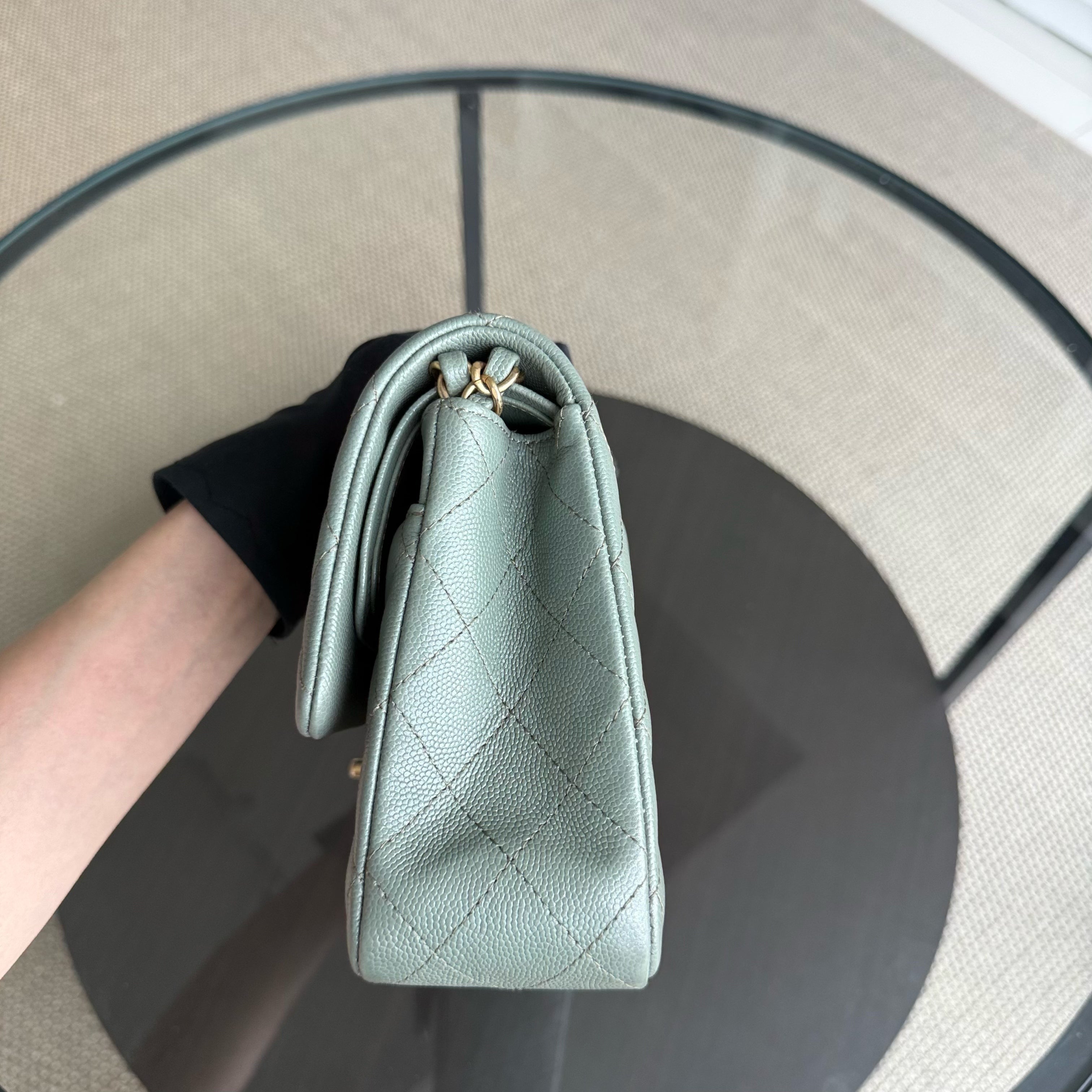 Chanel Classic Flap Medium - Caviar 25CM Quilted Light Green Gold Hardware Series 25