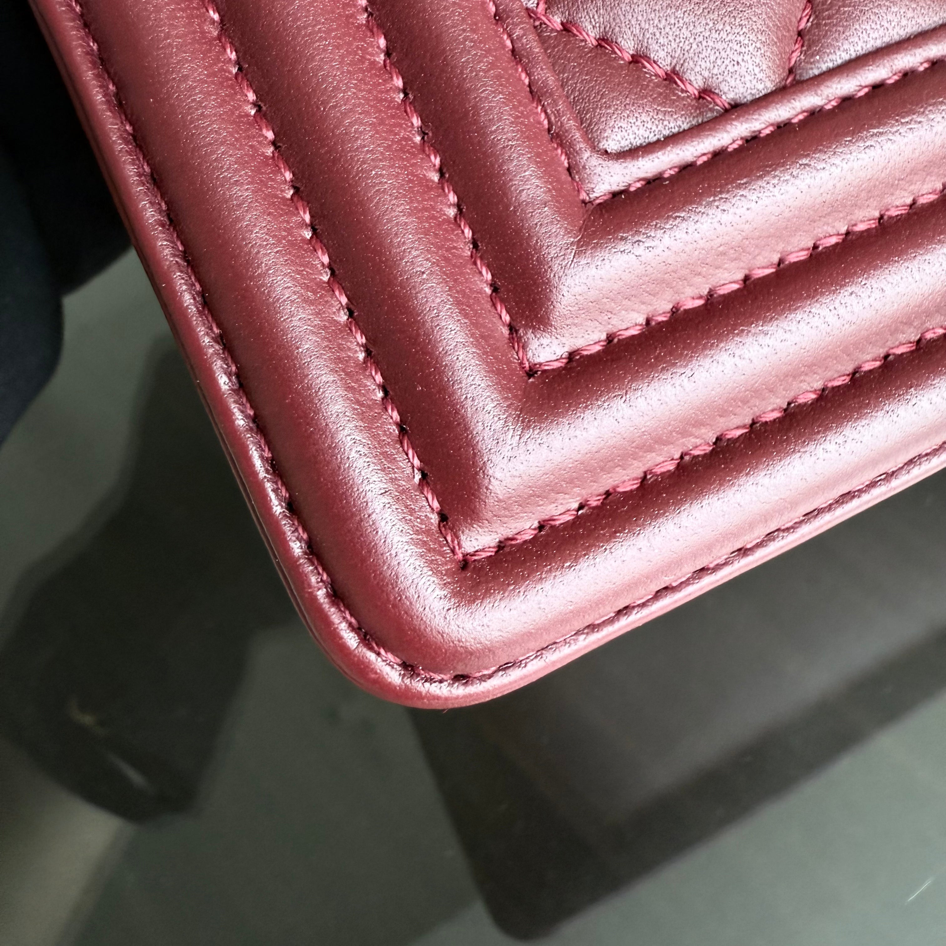 Chanel Boy Medium - 25CM Quilted Lambskin Burgundy Red Gold Hardware Series 22