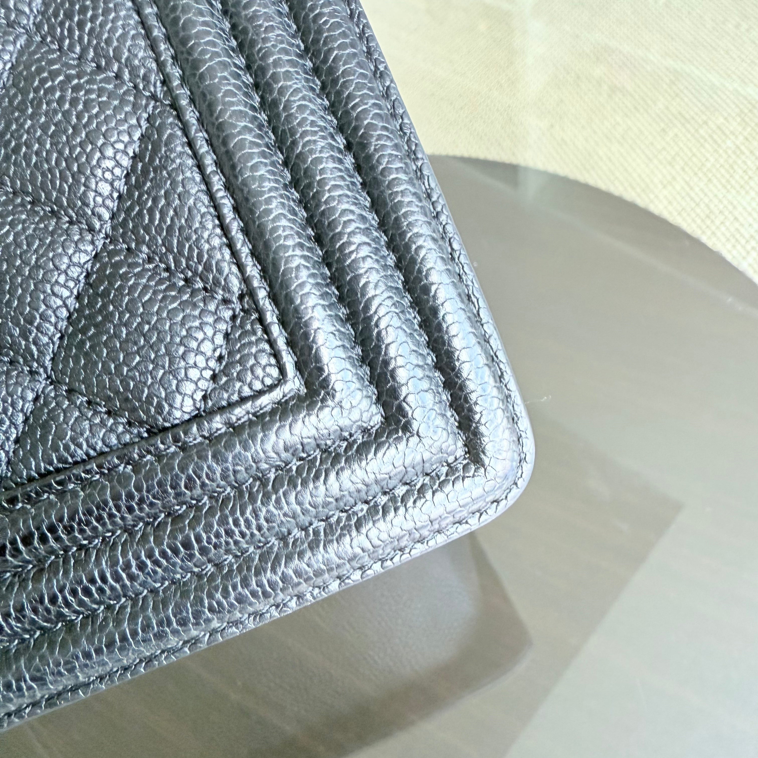 Chanel Boy Medium - Caviar 25CM Quilted Black Aged Gold Hardware Series 23