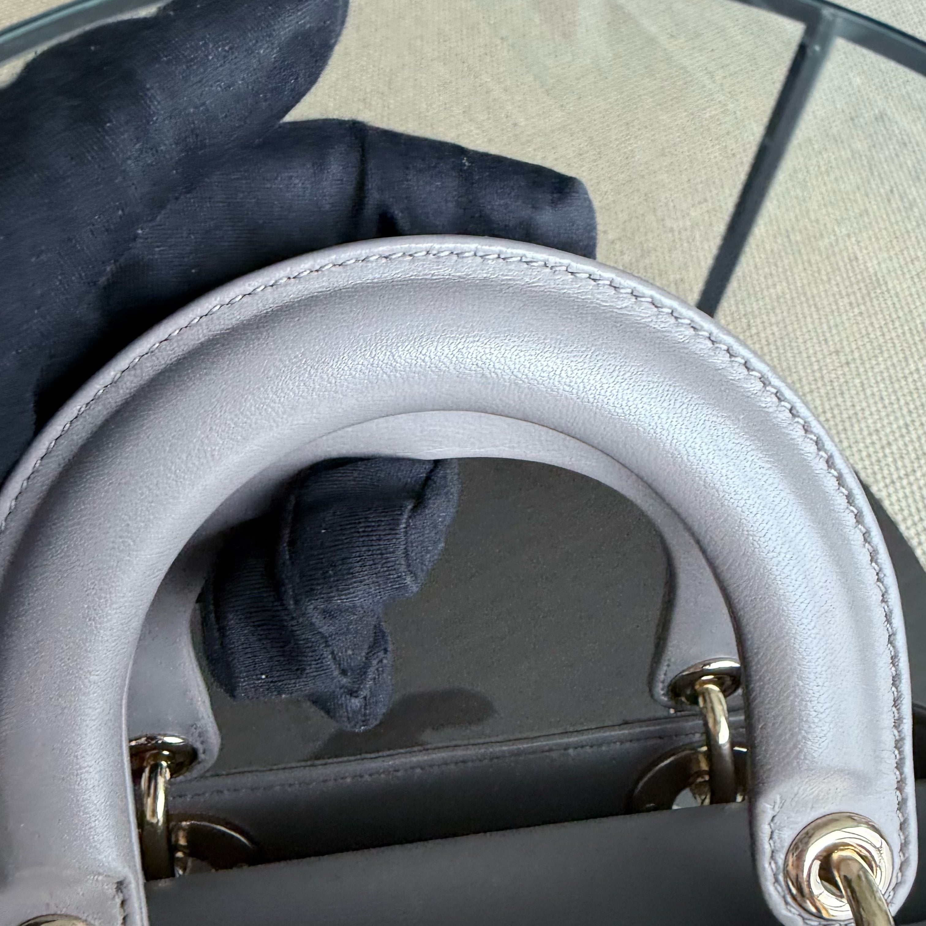 Dior Lady Small - Cannage Lambskin Grey Gray Gold Hardware