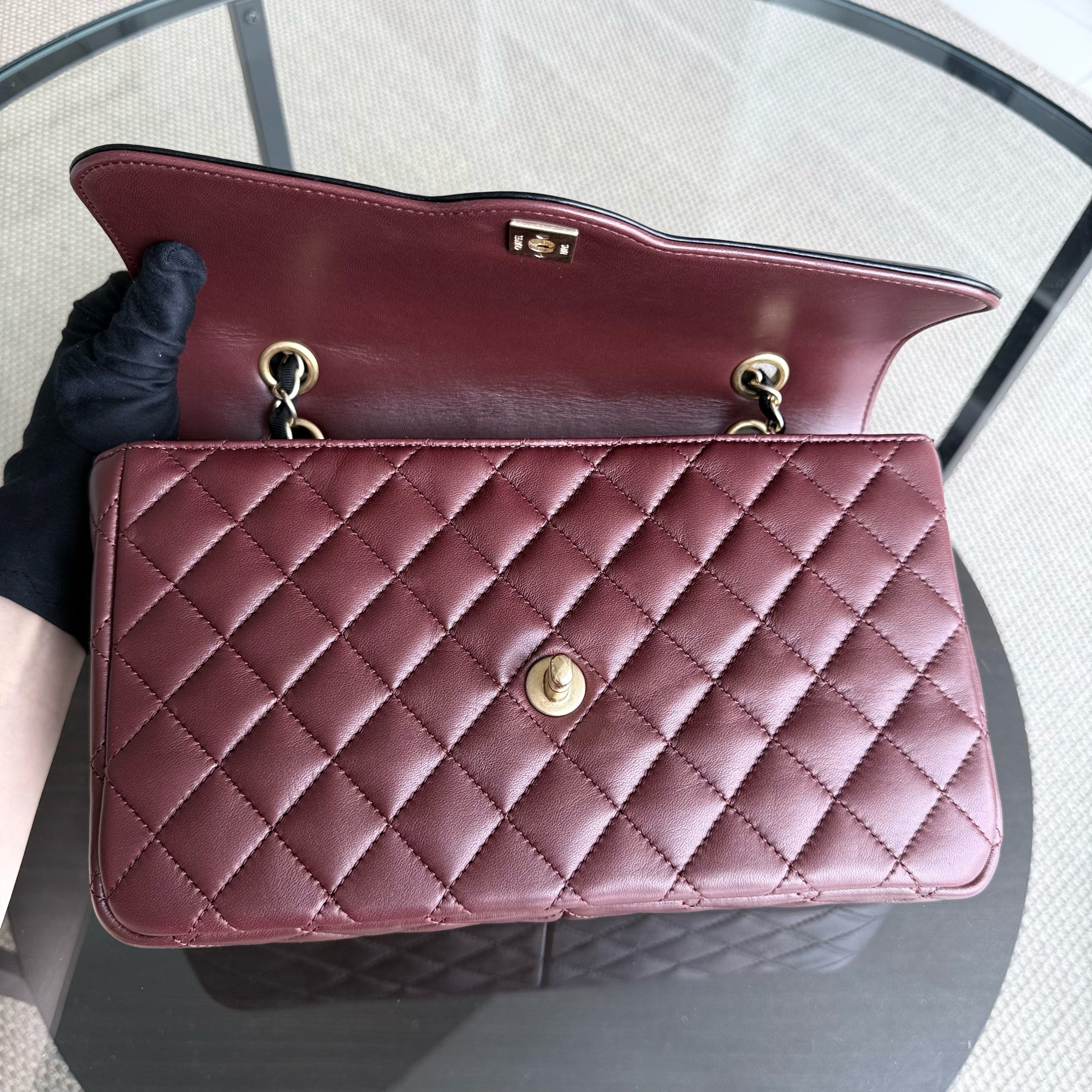 Chanel Seasonal Two-tone Flap Medium - Quilted Lambskin Dark Burgundy Red Black Gold Hardware Series 21