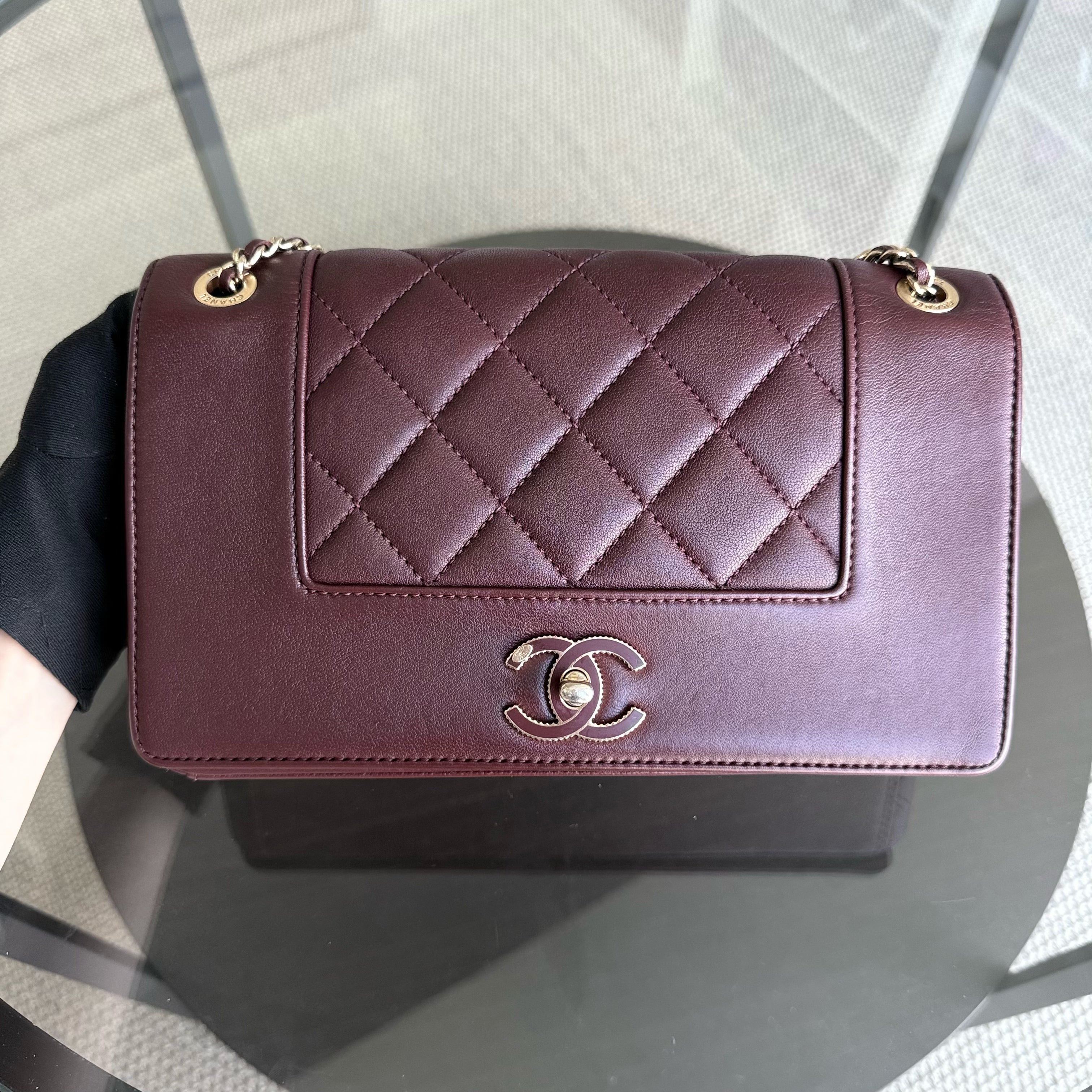 Chanel Mademoiselle Seasonal Flap - 25CM Quilted Lambskin Burgundy Gold Hardware Series 23