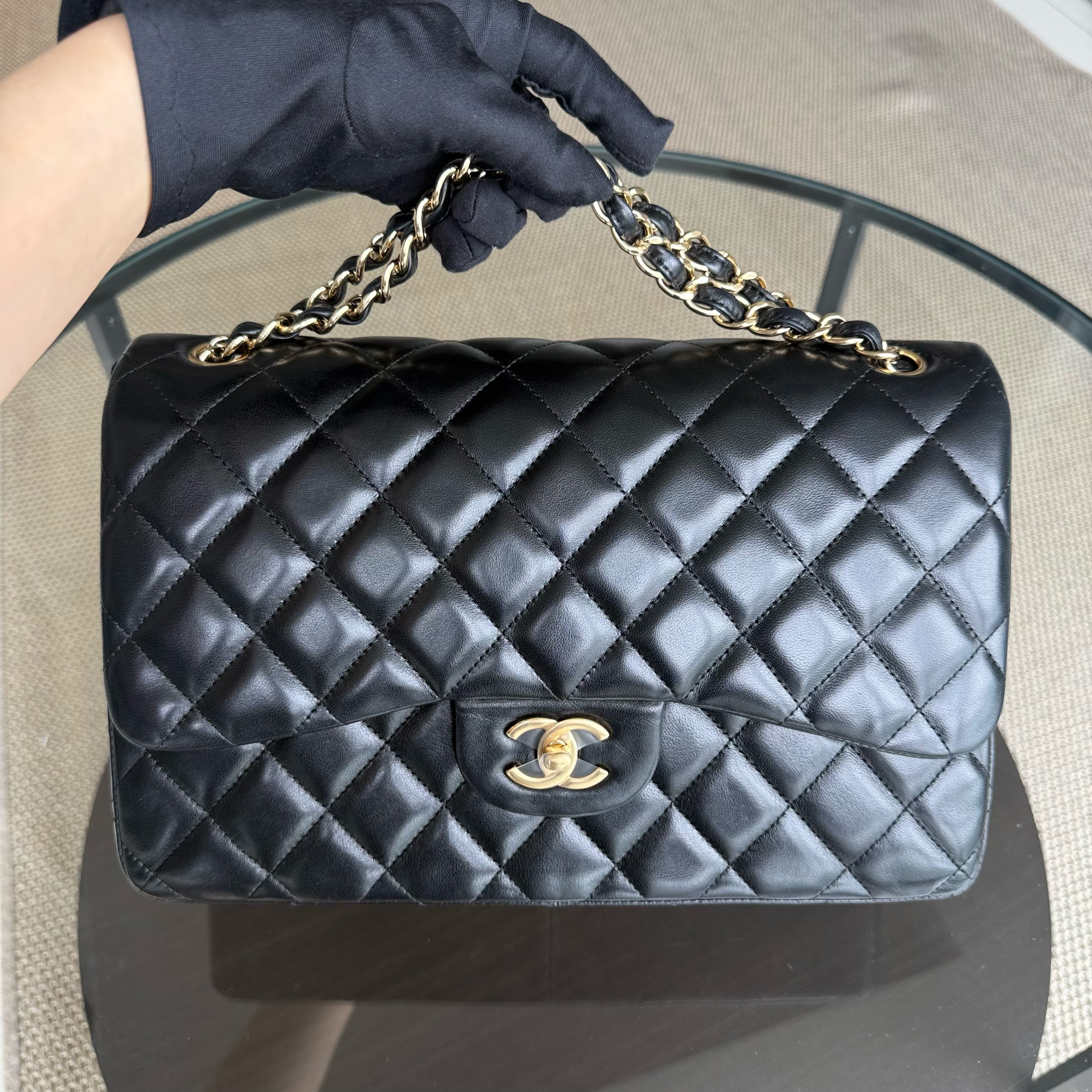 Chanel Classic Flap Jumbo - Double Flap Lambskin 30CM Quilted Lambskin Black Gold Hardware Series 14