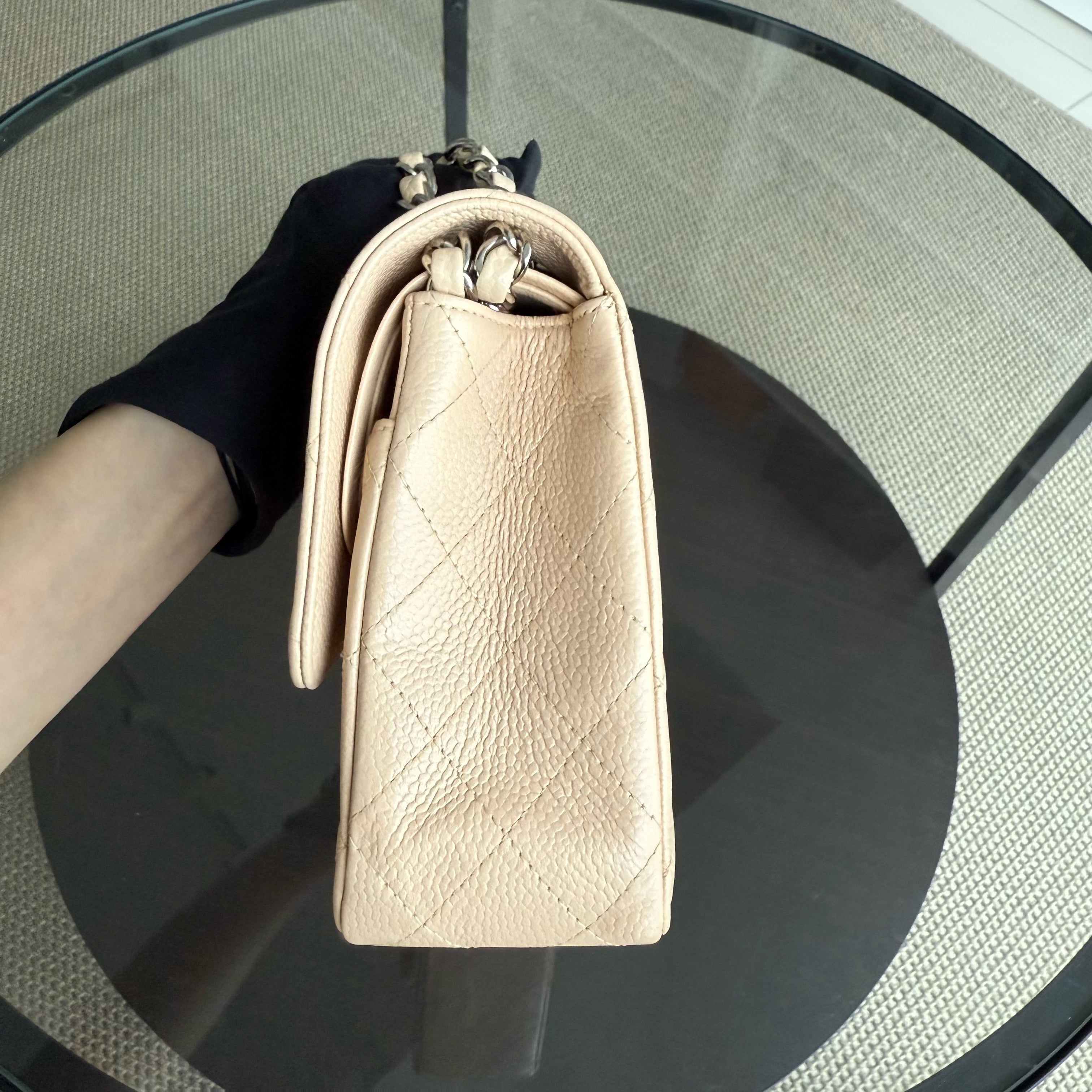 Chanel Classic Flap Medium - Caviar 25CM Quilted Grained Calfskin Beige Silver Hardware Series 13