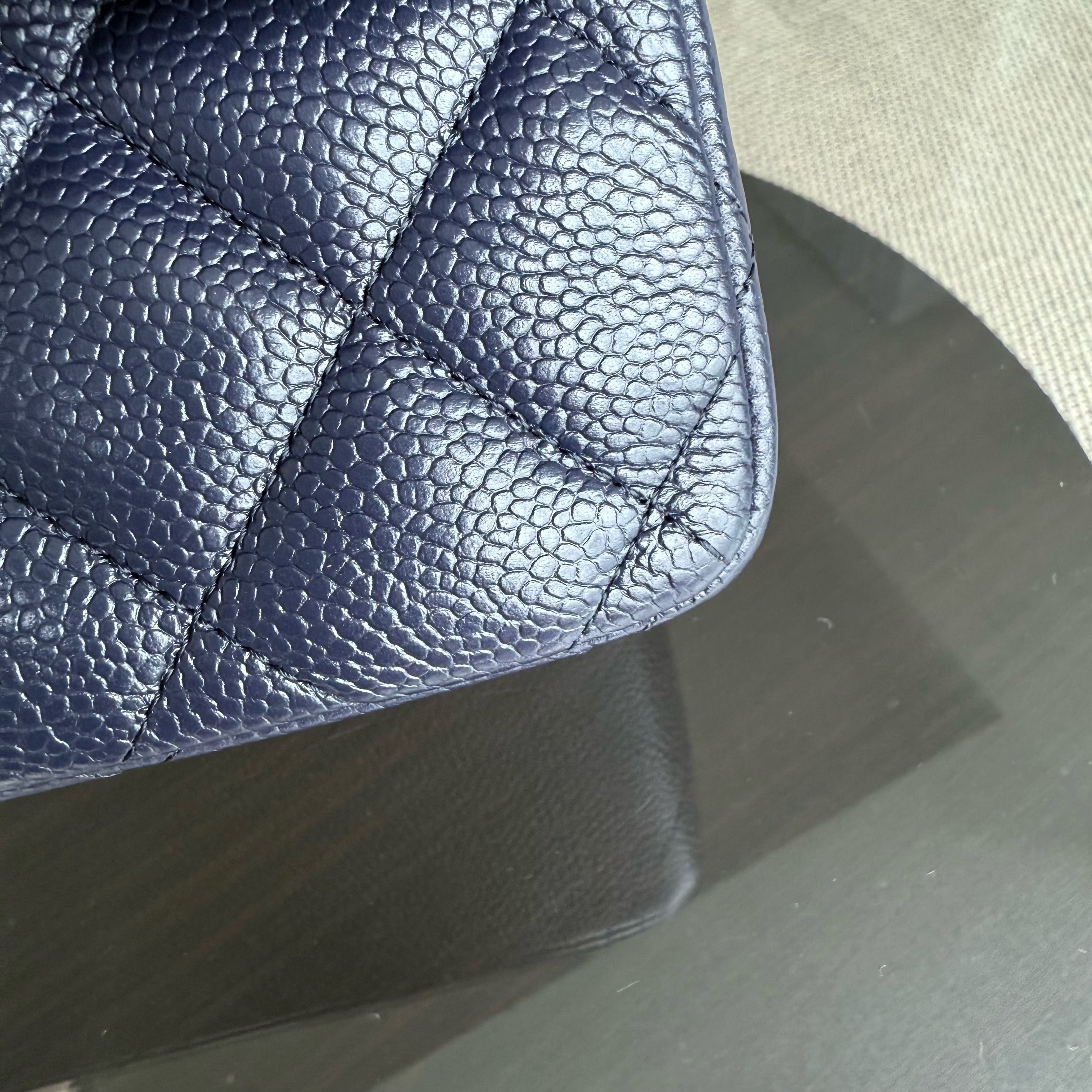 Chanel Classic Flap Jumbo - Caviar Double Flap 30CM Quilted Dark Blue Gold Hardware Series 21