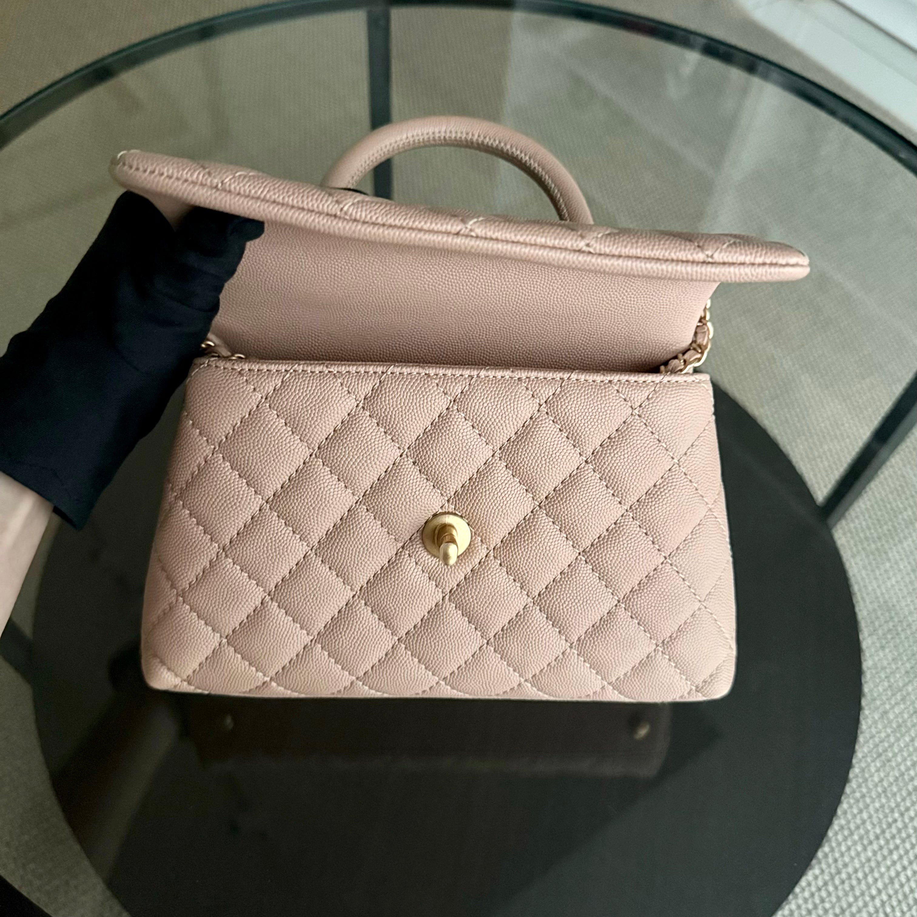 Chanel Coco Handle Small - Caviar Quilted Nude Light Beige Gold Hardware Series 25