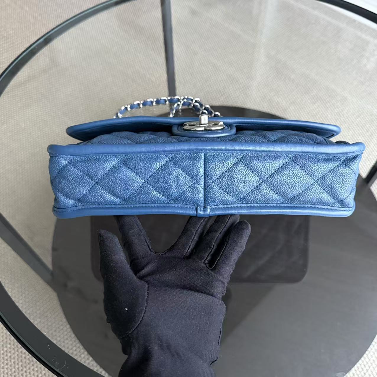 Chanel French Riviera - Caviar 25CM Quilted Blue Silver Palladium Hardware Series 15