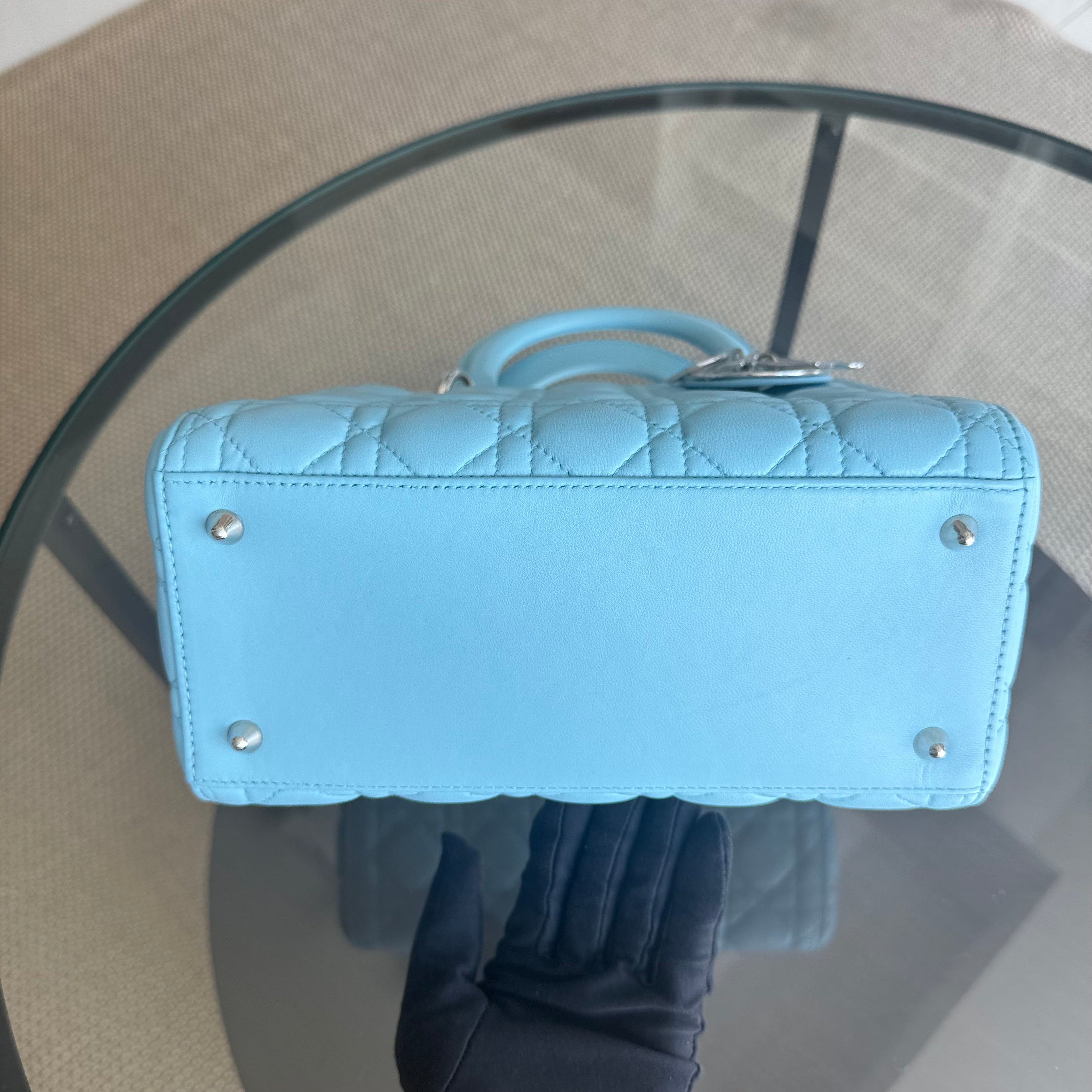 Dior Lady Medium - Cannage Lambskin Light Baby Blue Silver Hardware