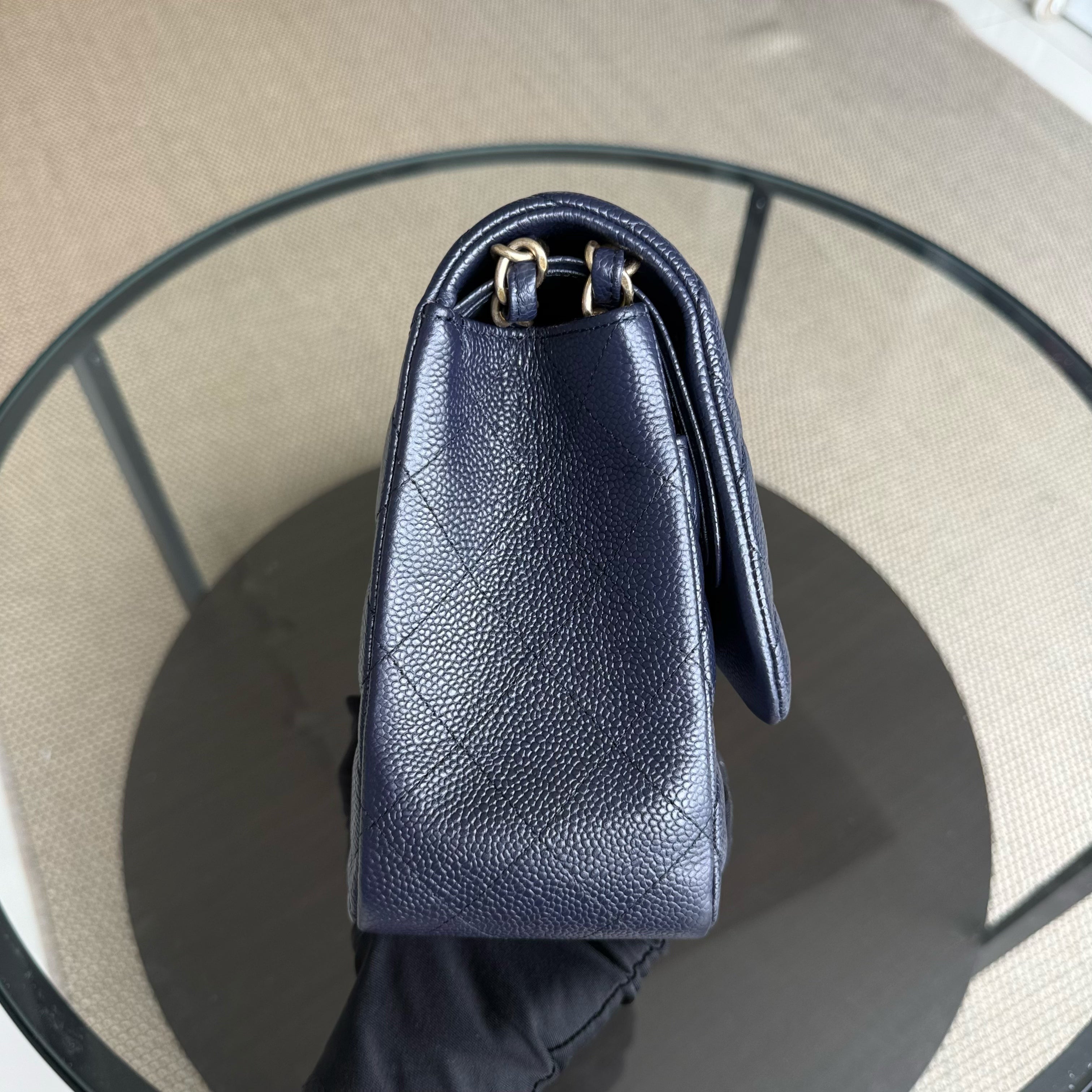 Chanel Classic Flap Jumbo - Caviar Double Flap 30CM Quilted Dark Blue Gold Hardware Series 21