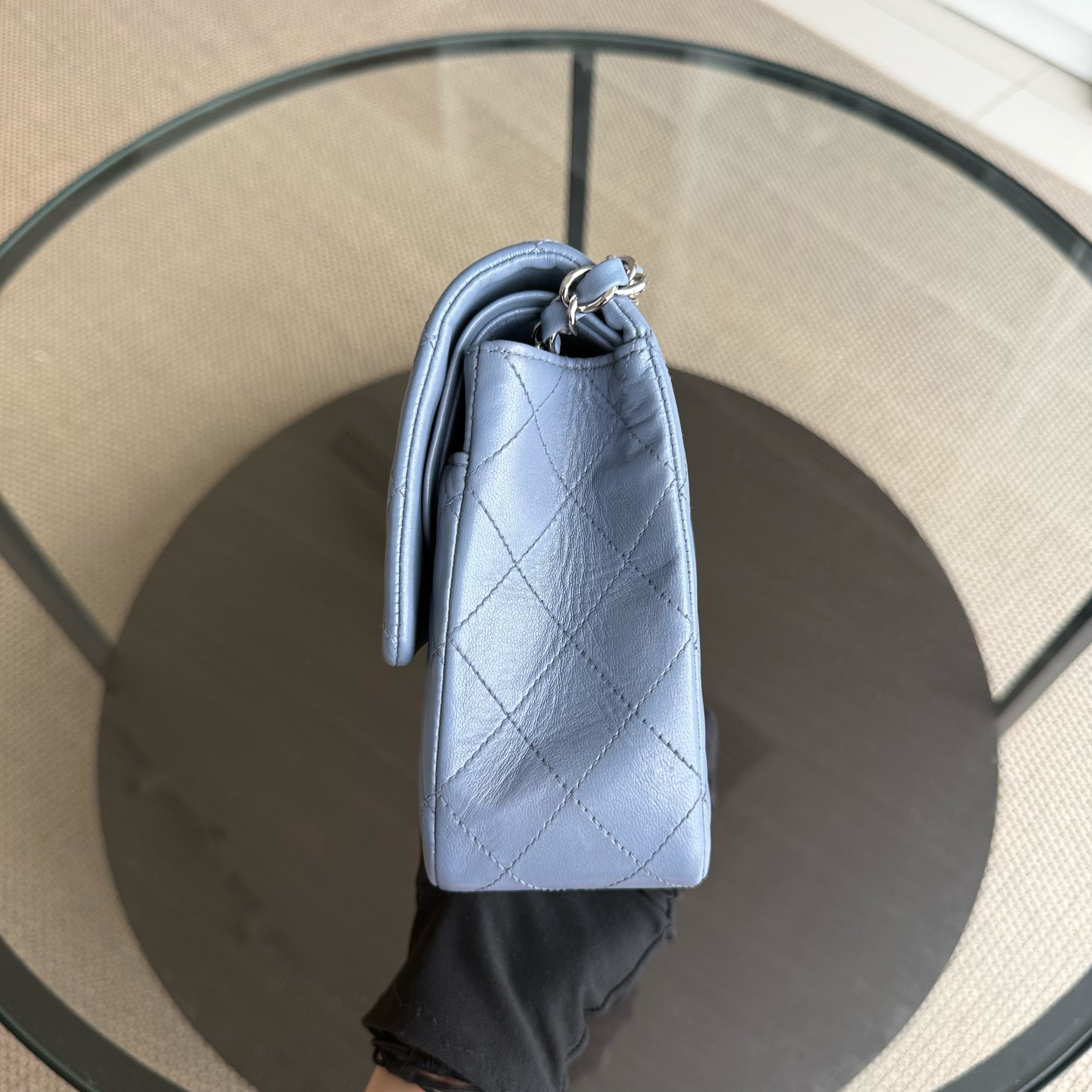 Chanel Classic Flap Medium - 25CM Lambskin Quilted Haze Blue Silver Hardware Series 16