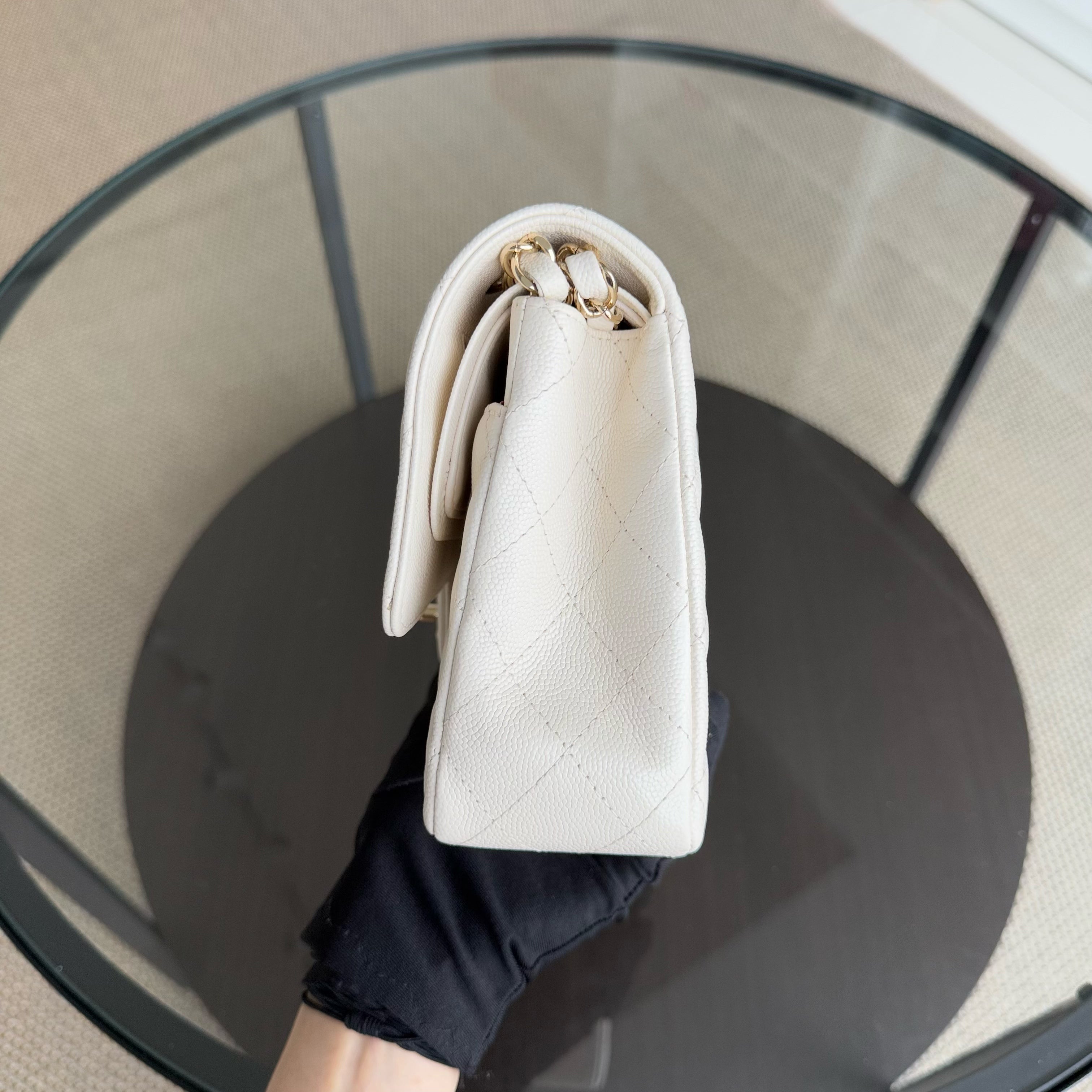 Deposit of Chanel Classic Flap Medium - Caviar 25CM Quilted Cream White Gold Hardware Series 23