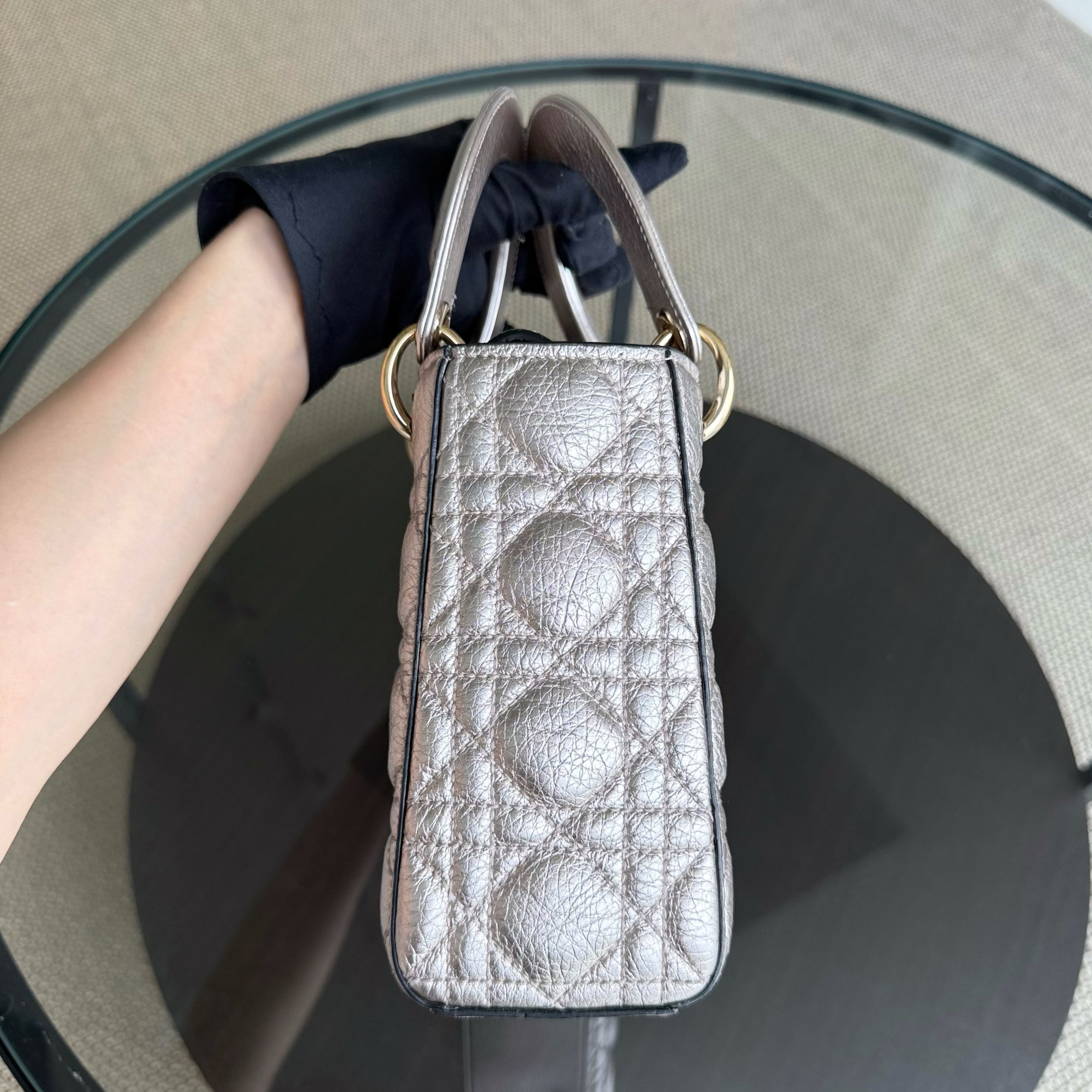 Dior Lady Small - Cannage Clafskin Rose Gold Metallic Gold Hardware