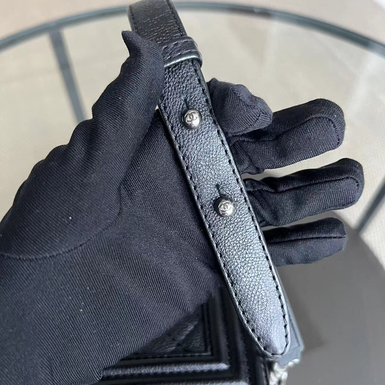 Calfskin Boy Old Medium 25CM Medium Quilted Black Ruthenium Silver Hardware Series 18