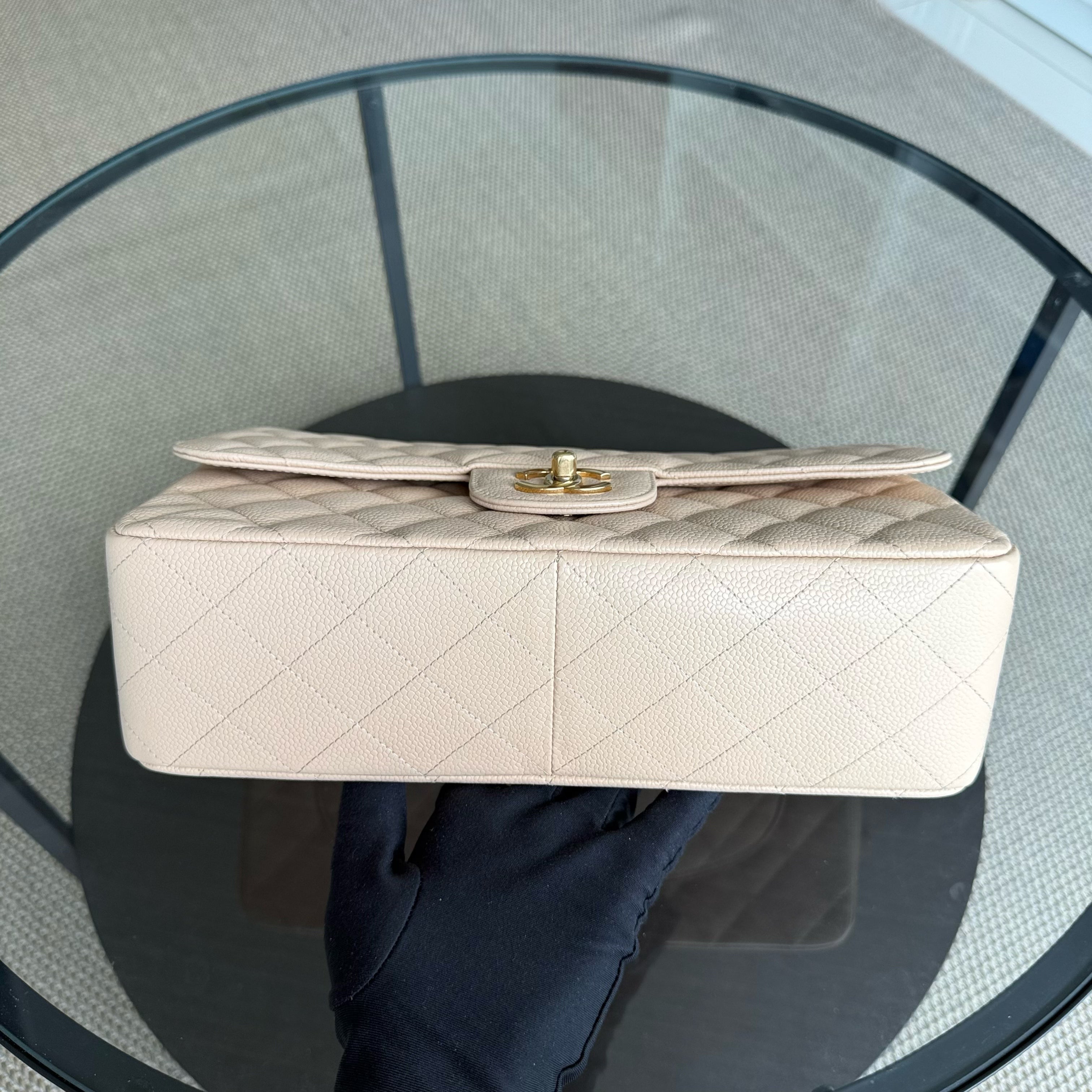 Chanel Classic Flap Jumbo - Caviar 30CM Single Flap Quilted Beige Gold Hardware Series 14