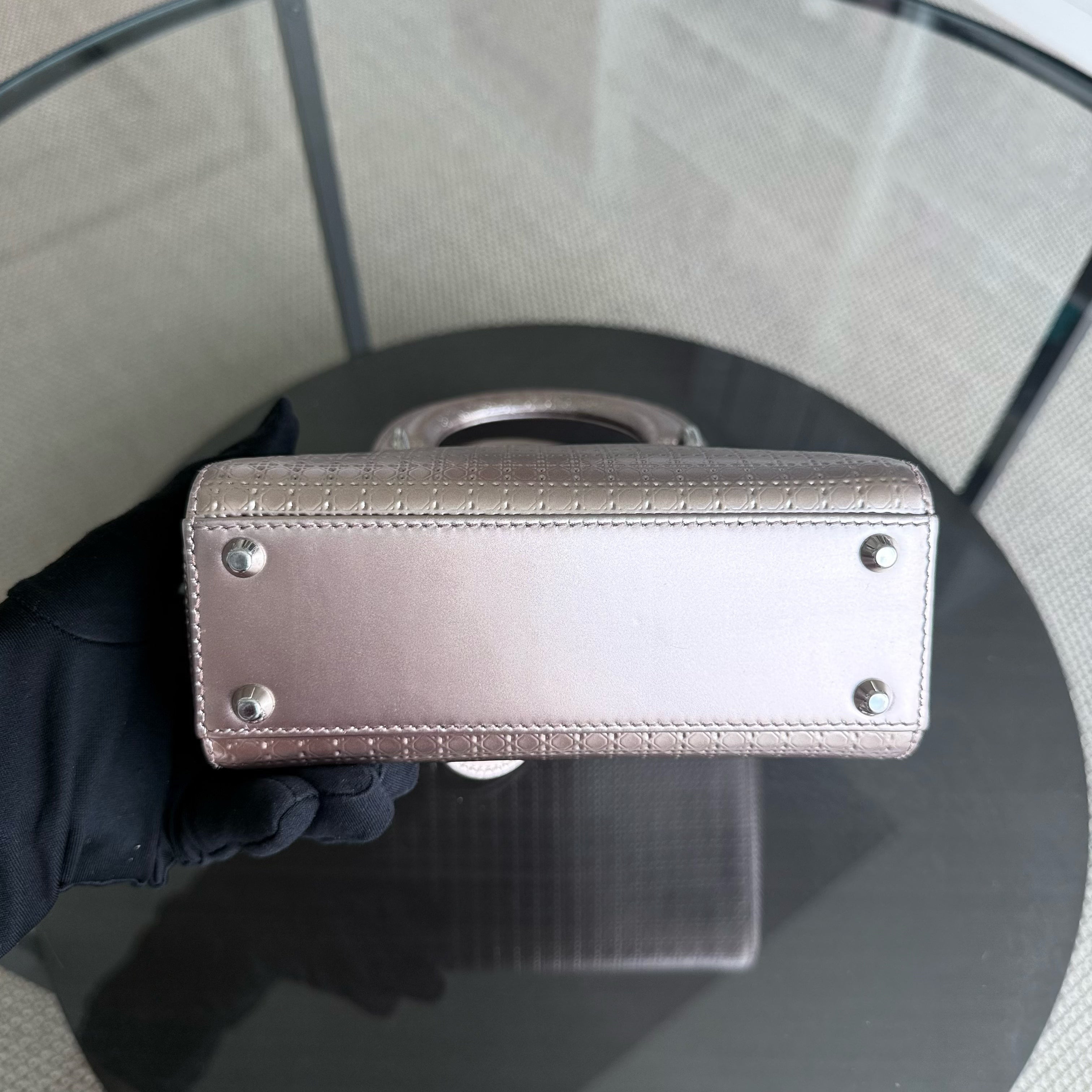 Dior Lady Mini - Micro Cannage Metallic Rose Gold Silver Hardware Adjustable Strap