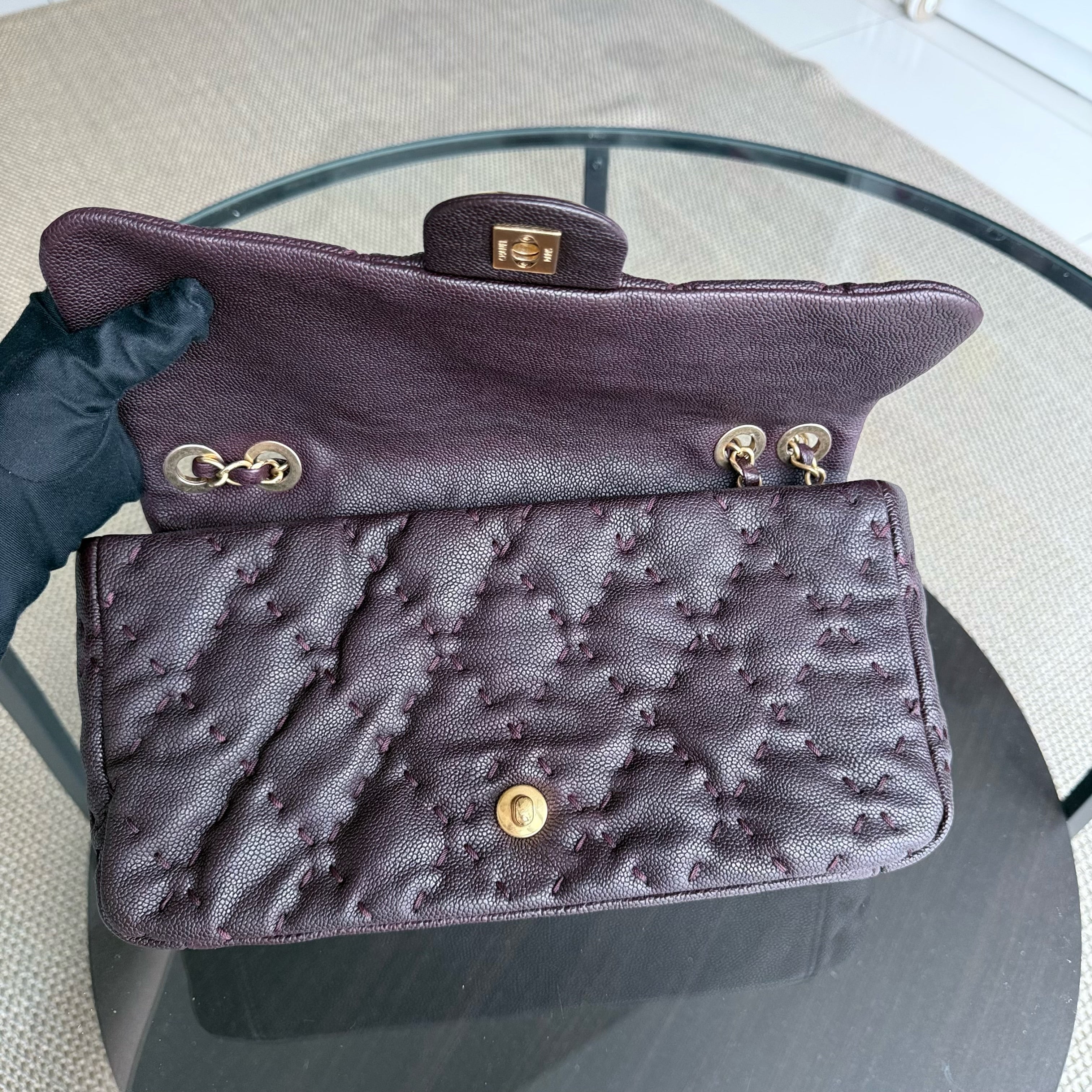 Chanel Seasonal Flap Wild Stitches - Caviar Quilted Grained Calfskin Dark Brown Gold Hardware Series 15