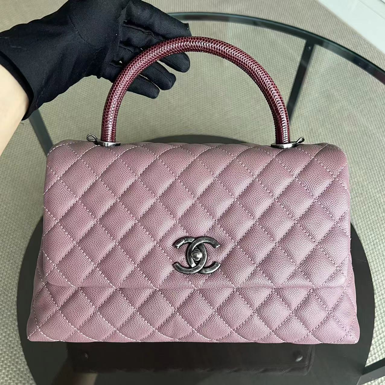 Chanel Coco Handle - Medium Pink Lizard Handle Silver Hardware Series 23