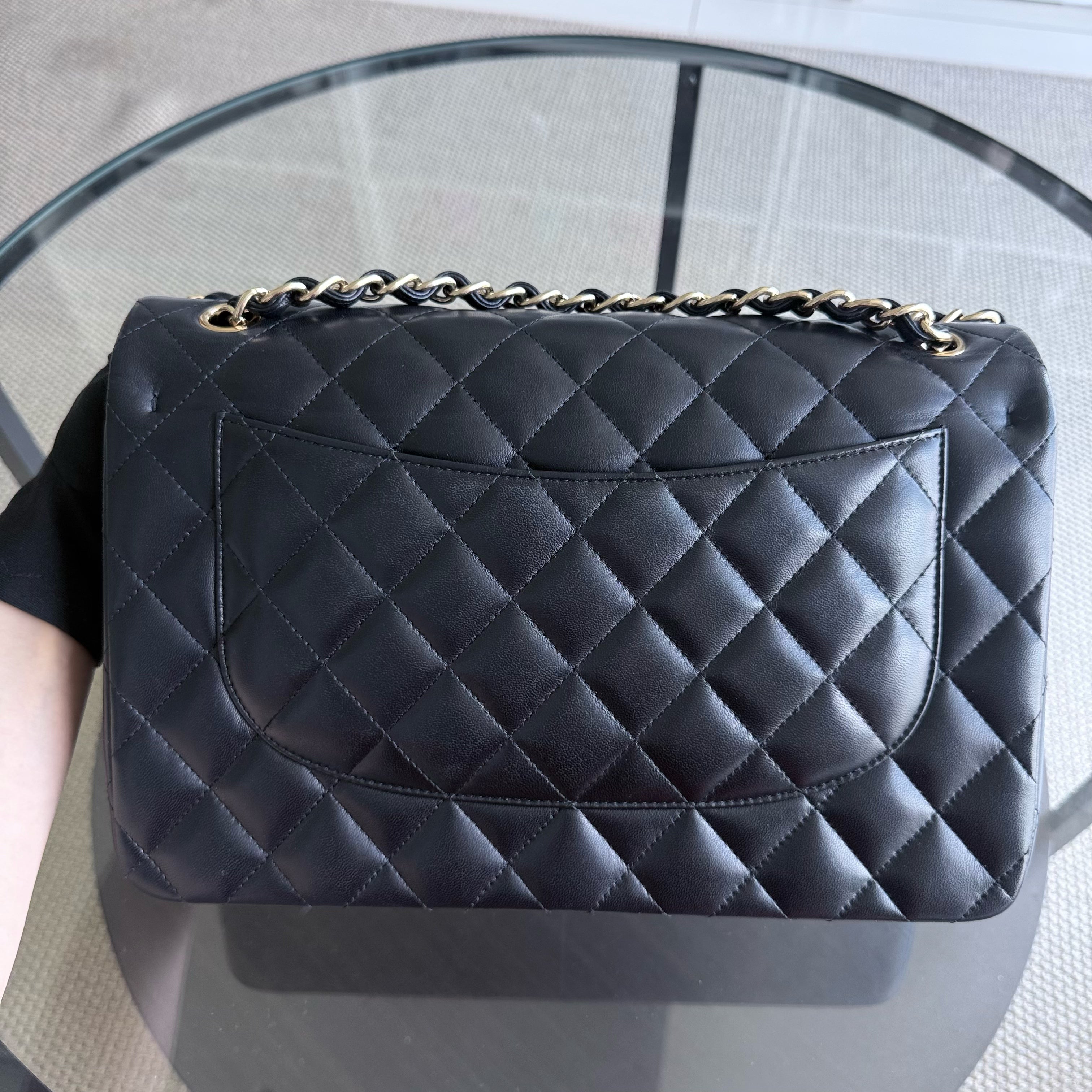 Chanel Classic Flap Jumbo - Double Flap 30CM Quilted Lambskin Black Gold Hardware Series 19