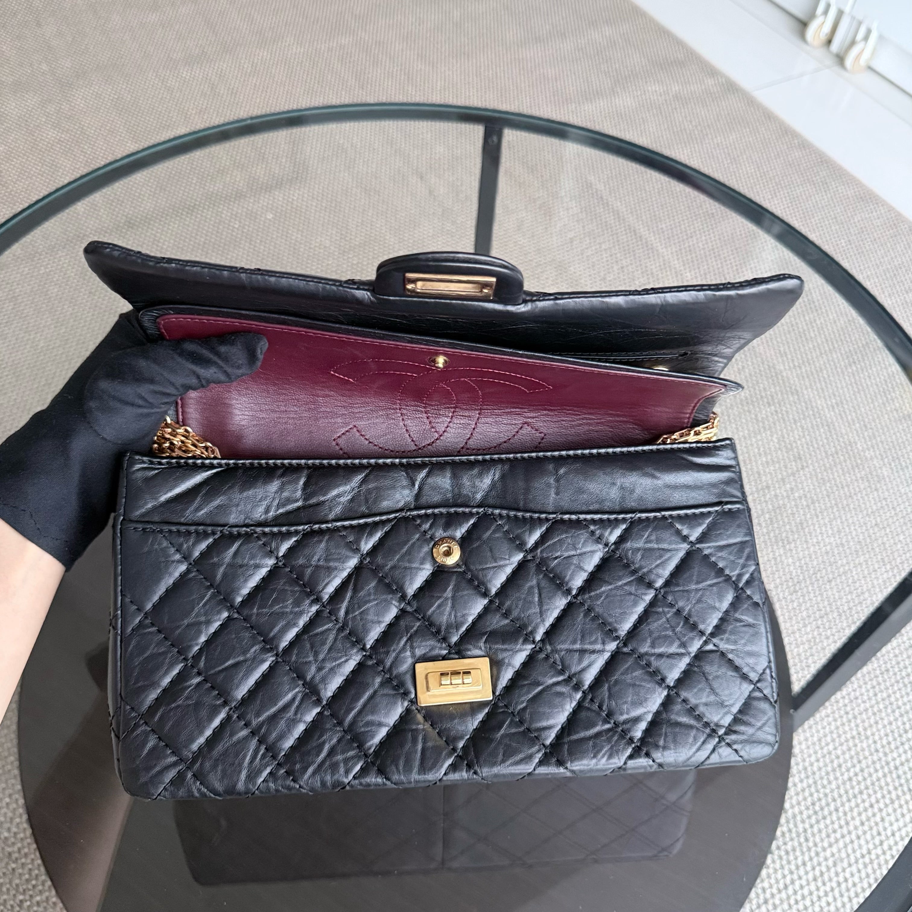 Chanel 2.55 Reissue 226 - 28CM Quilted Aged Calfskin Black Gold Hardware Series 14