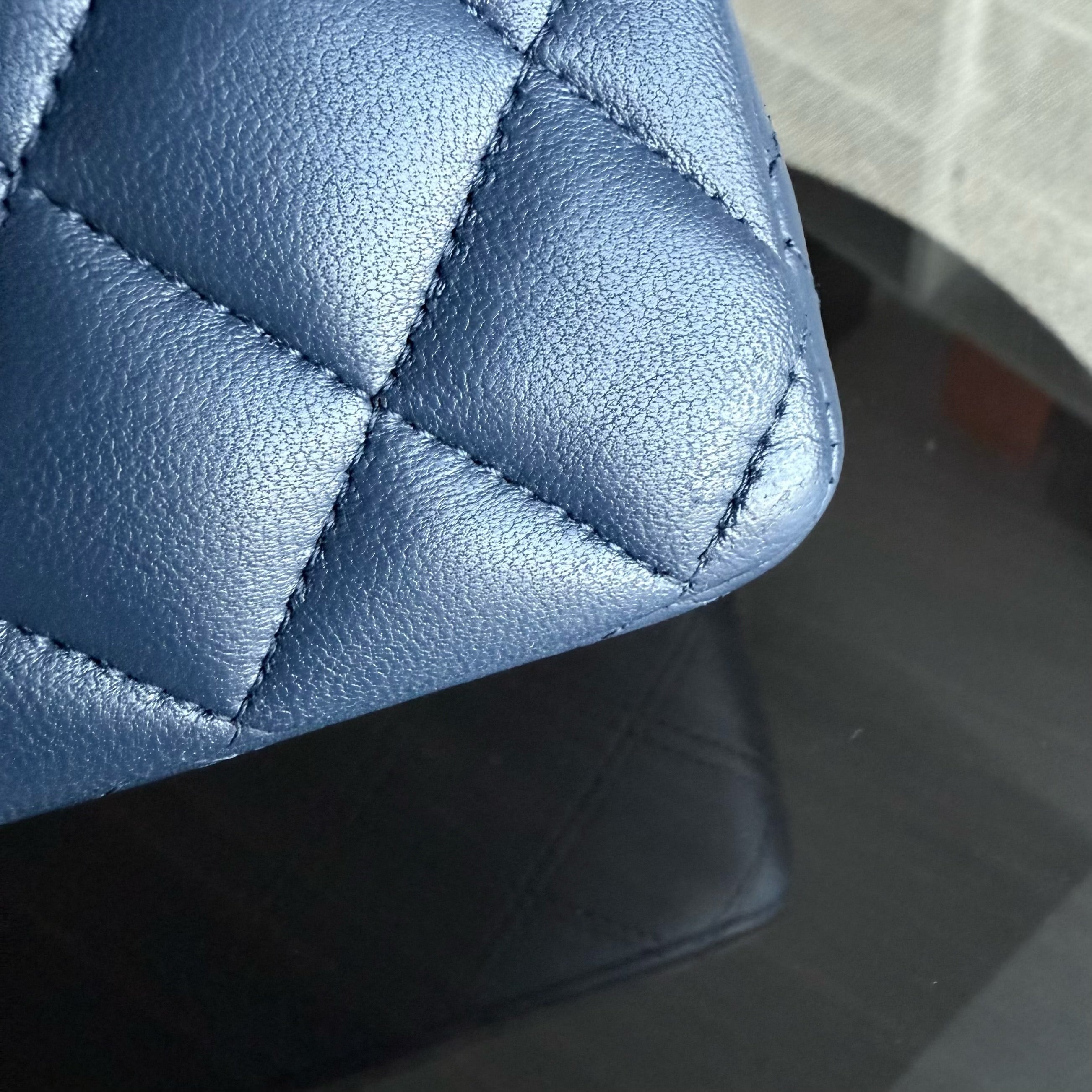 Chanel Classic Flap Medium - 25CM Quilted Lambskin Dark Blue Silver Hardware Series 22