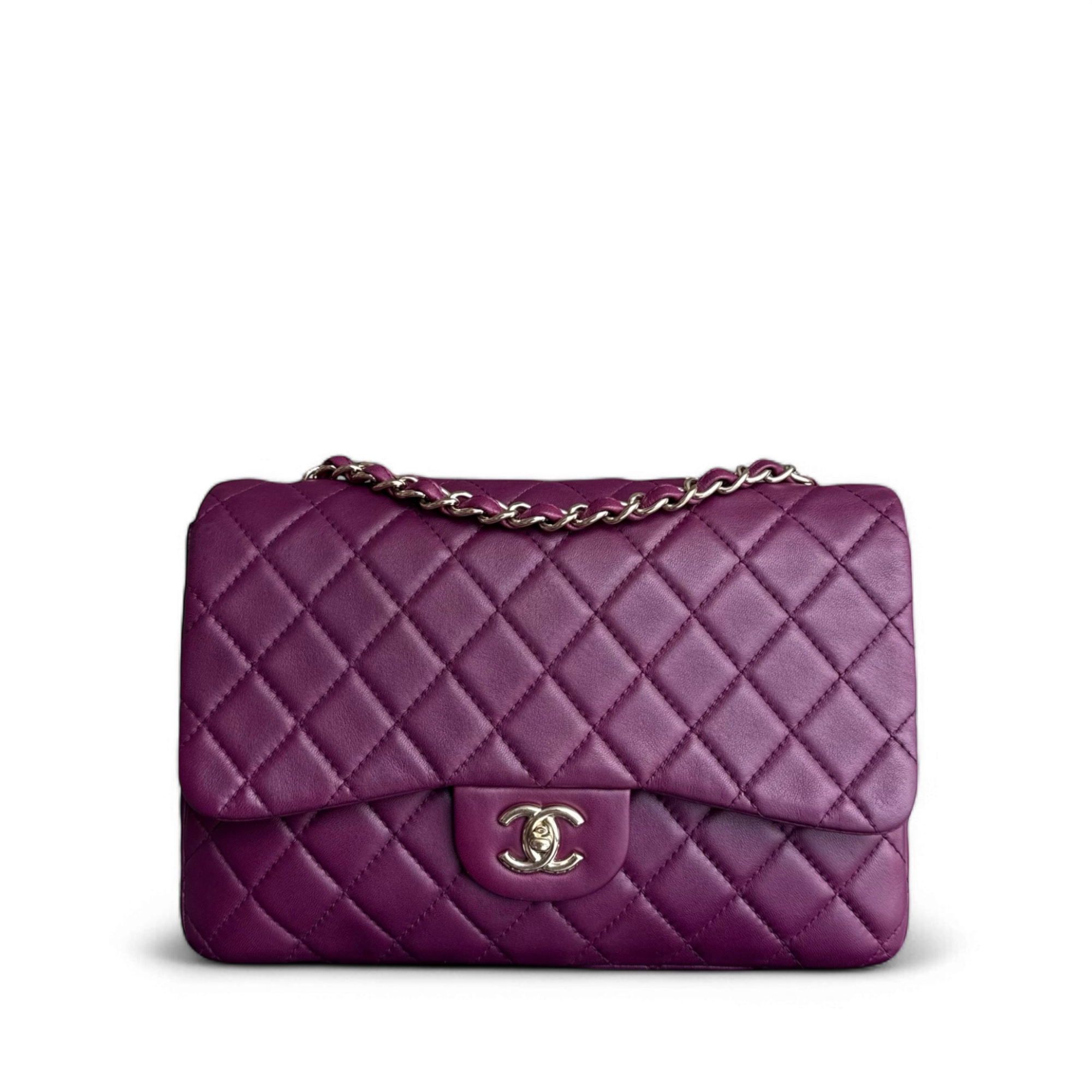 Chanel Classic Flap Jumbo - 30CM Quilted Lambskin Single Flap Purple Violet Gold Hardware Series 12