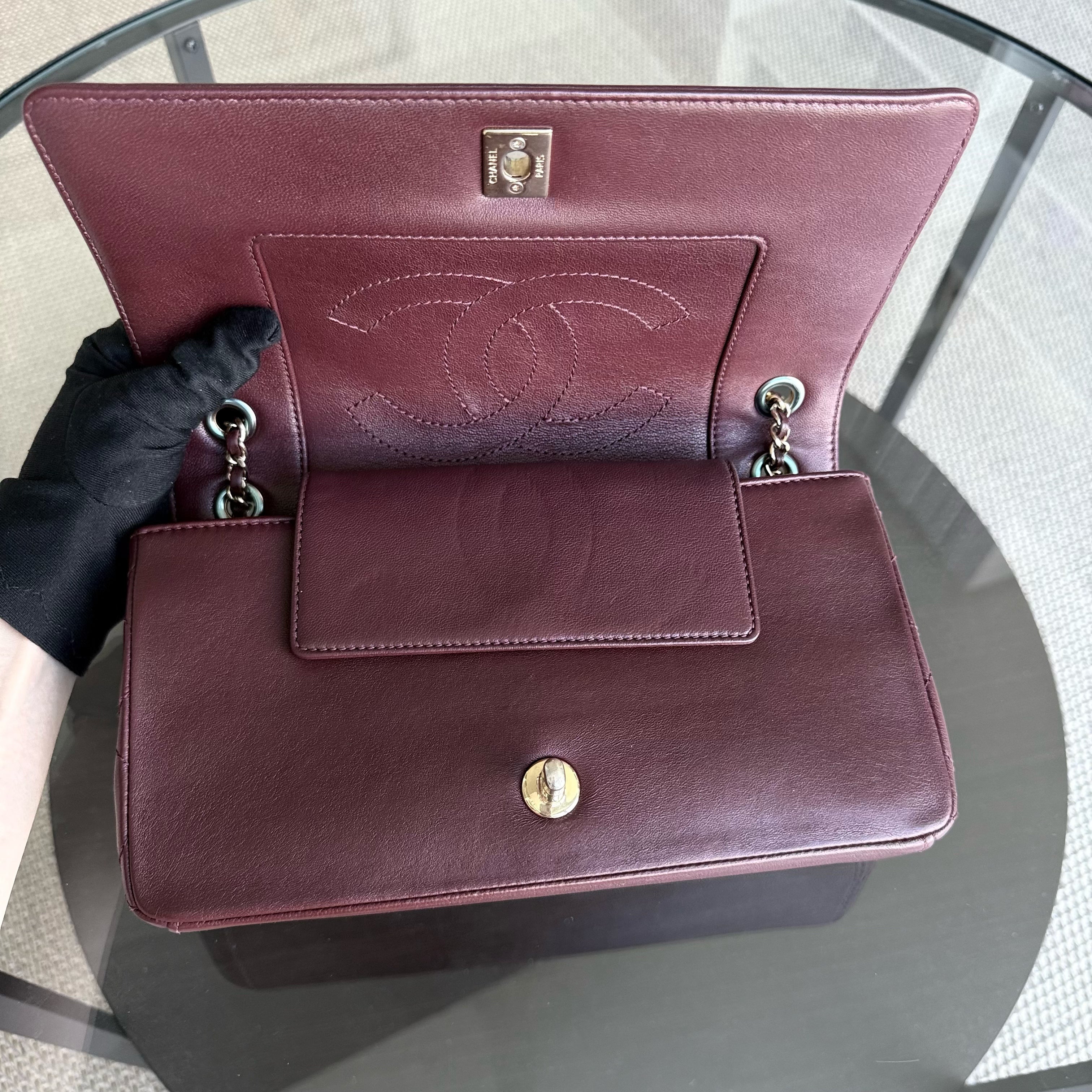 Chanel Mademoiselle Seasonal Flap - 25CM Quilted Lambskin Burgundy Gold Hardware Series 23