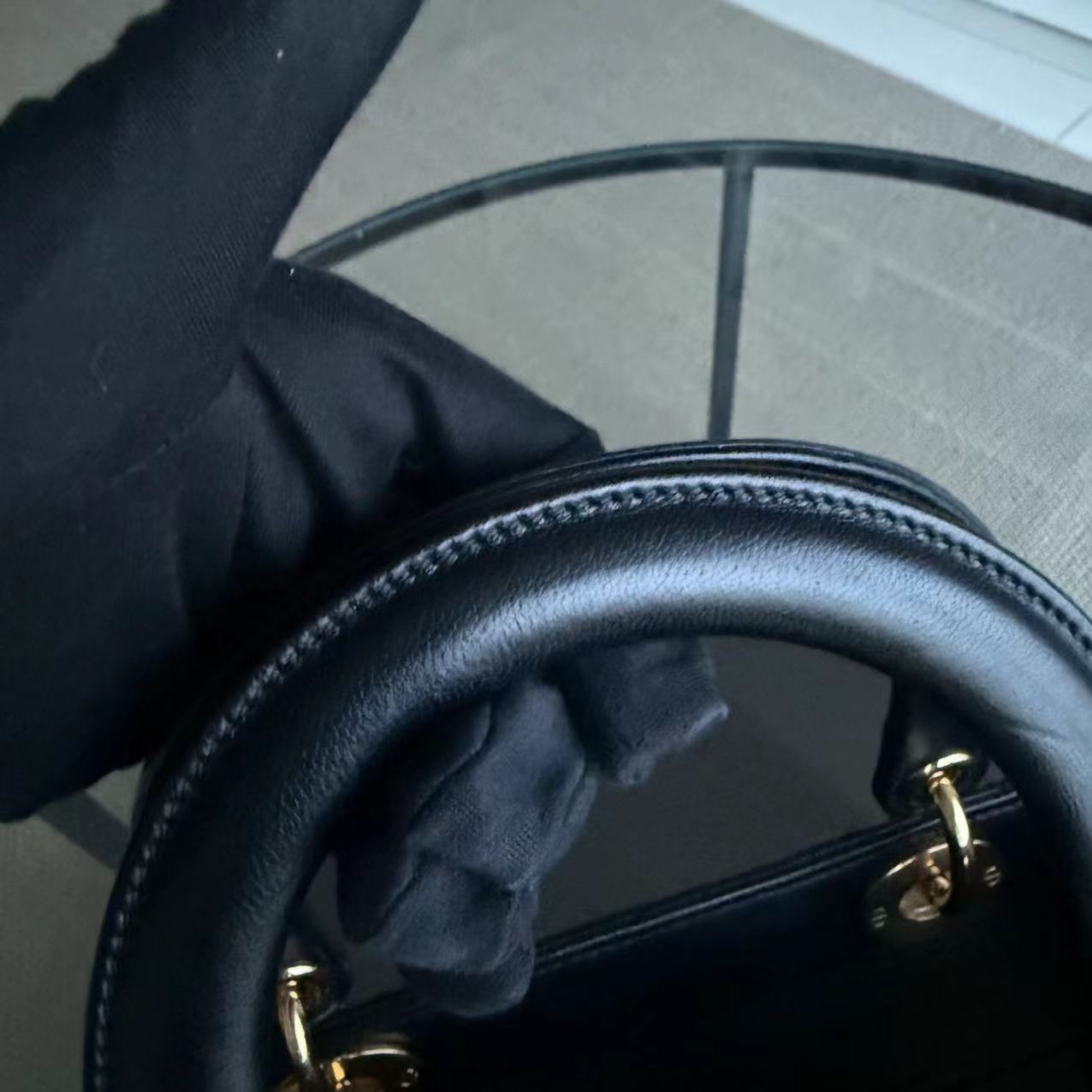 Dior Lady Medium Cannage Lambskin Black Golden Hardware