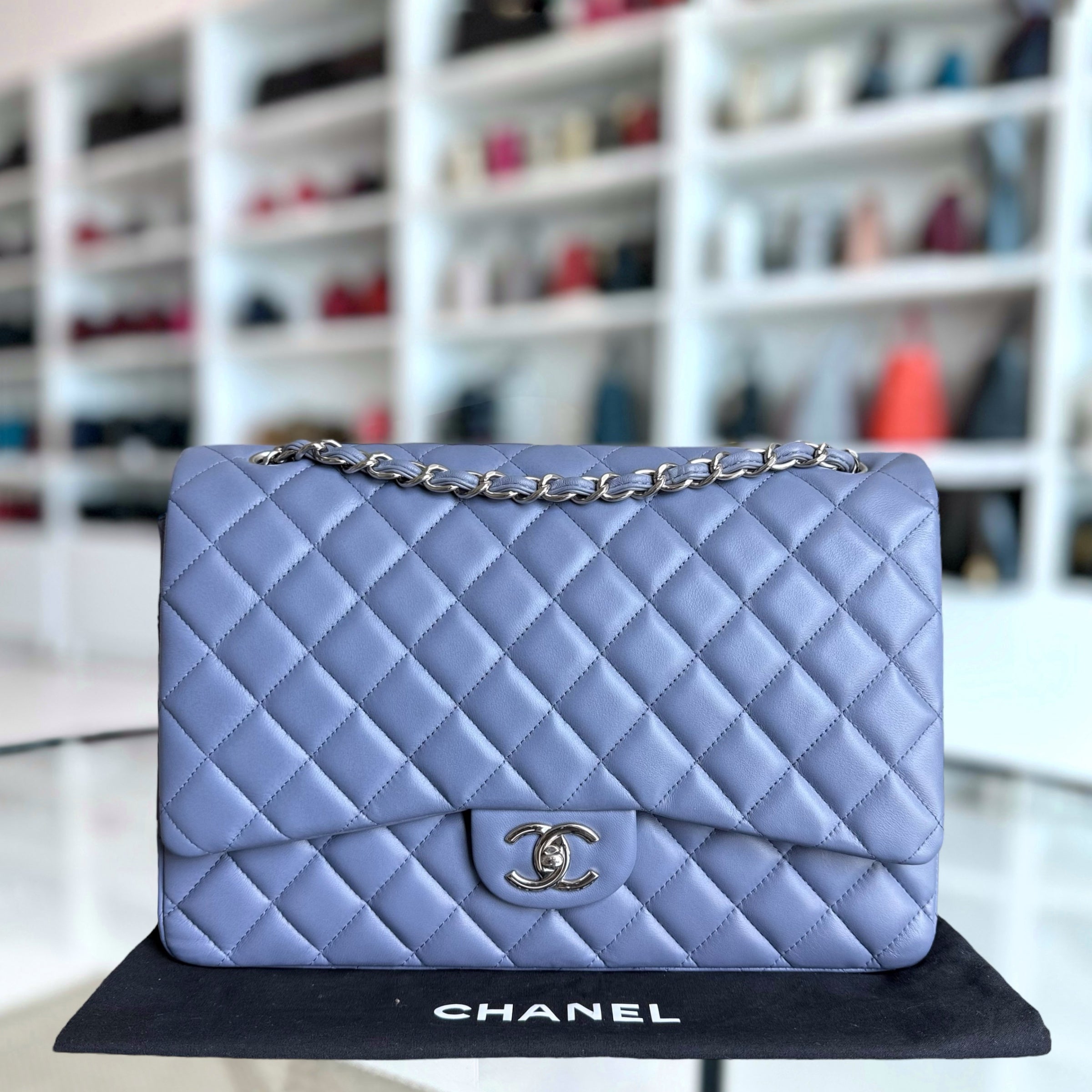 Chanel Classic Flap Maxi - Double Flap Quilted 34CM Lambskin Light Violet Purple Series 15