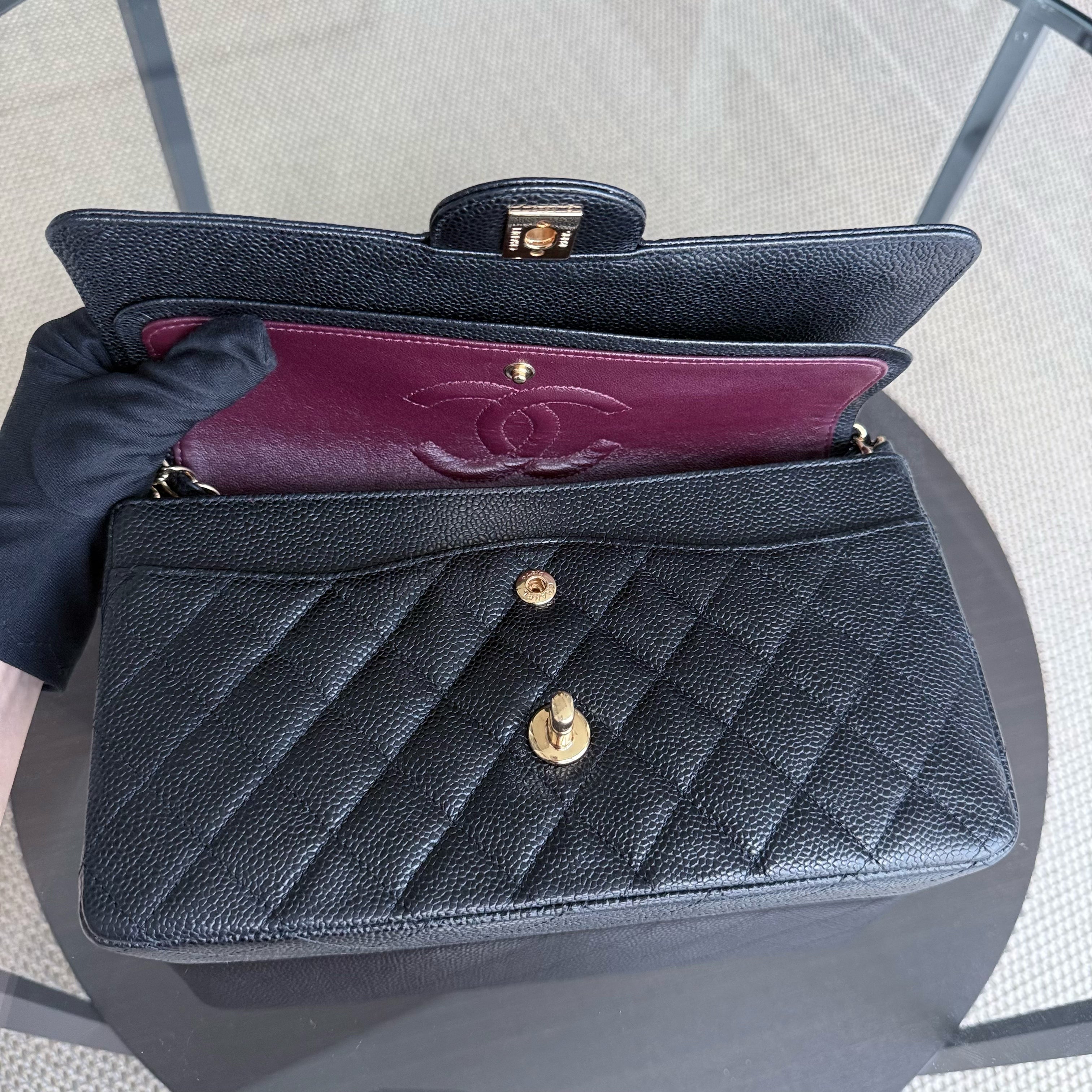 Chanel Classic Flap Medium - Caviar 25CM Quilted Black Gold Hardware Series 19