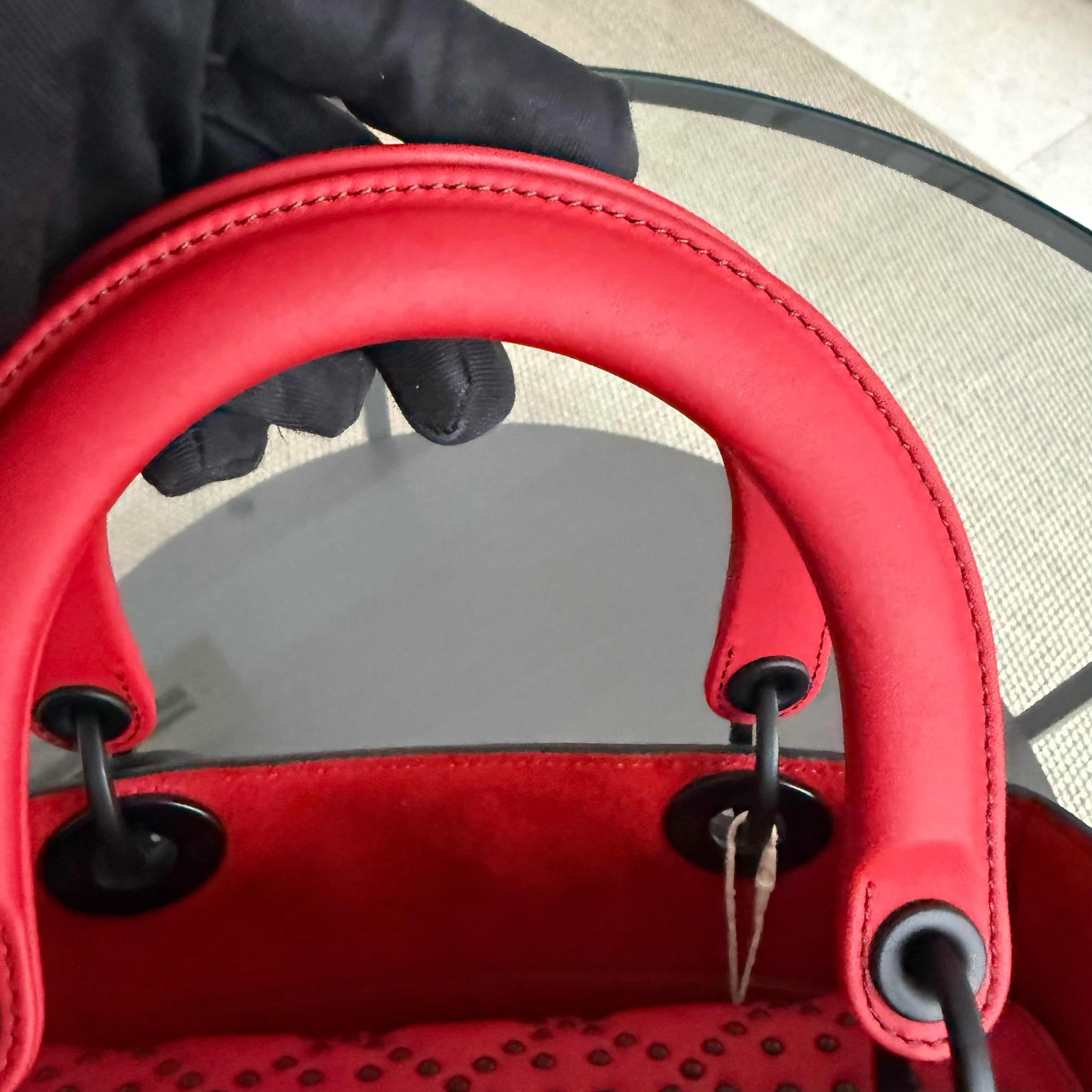 Dior Lady Medium Flap - Studded Cannage Calfskin Red Black Hardware