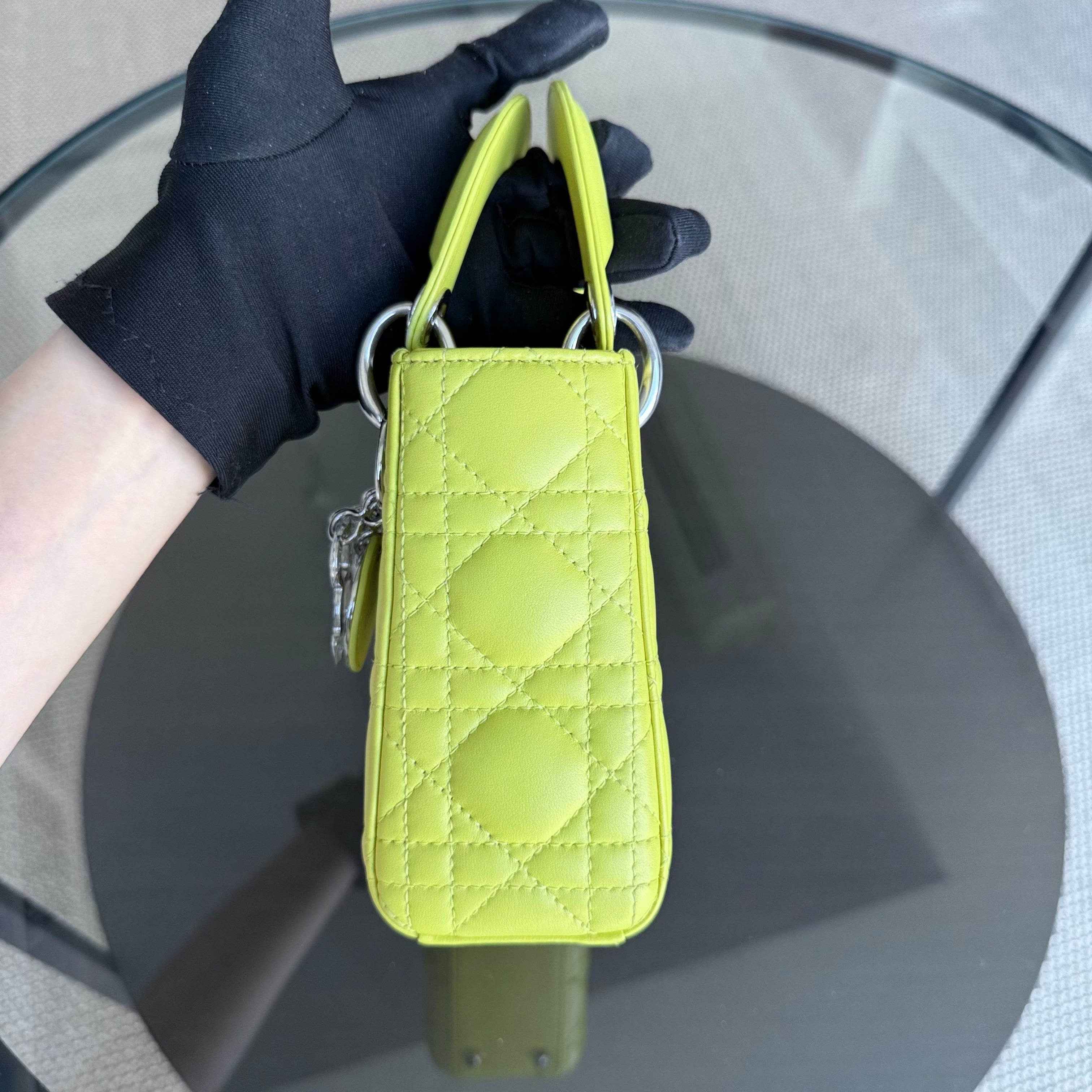 Dior Lady Mini - Cannage Lambskin Yellow Silver Hardware Adjustable Strap