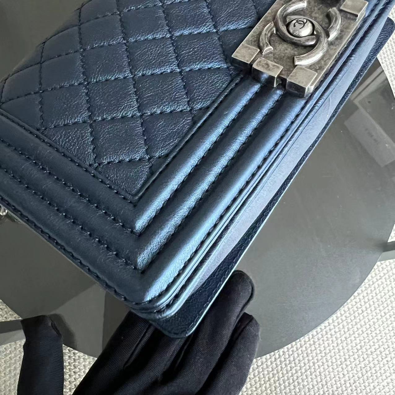 Chanel Boy - Old Medium Calfskin Metallic Blue Ruthenium Silver Hardware Series 18