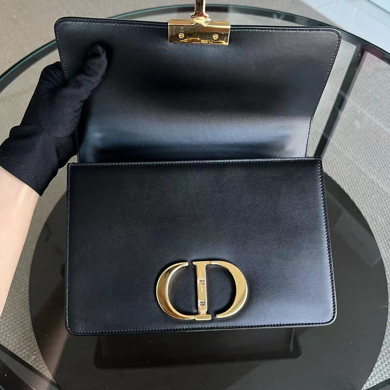 Dior 30 Montaigne - Smooth Calfskin Black Golden Hardware with Strap