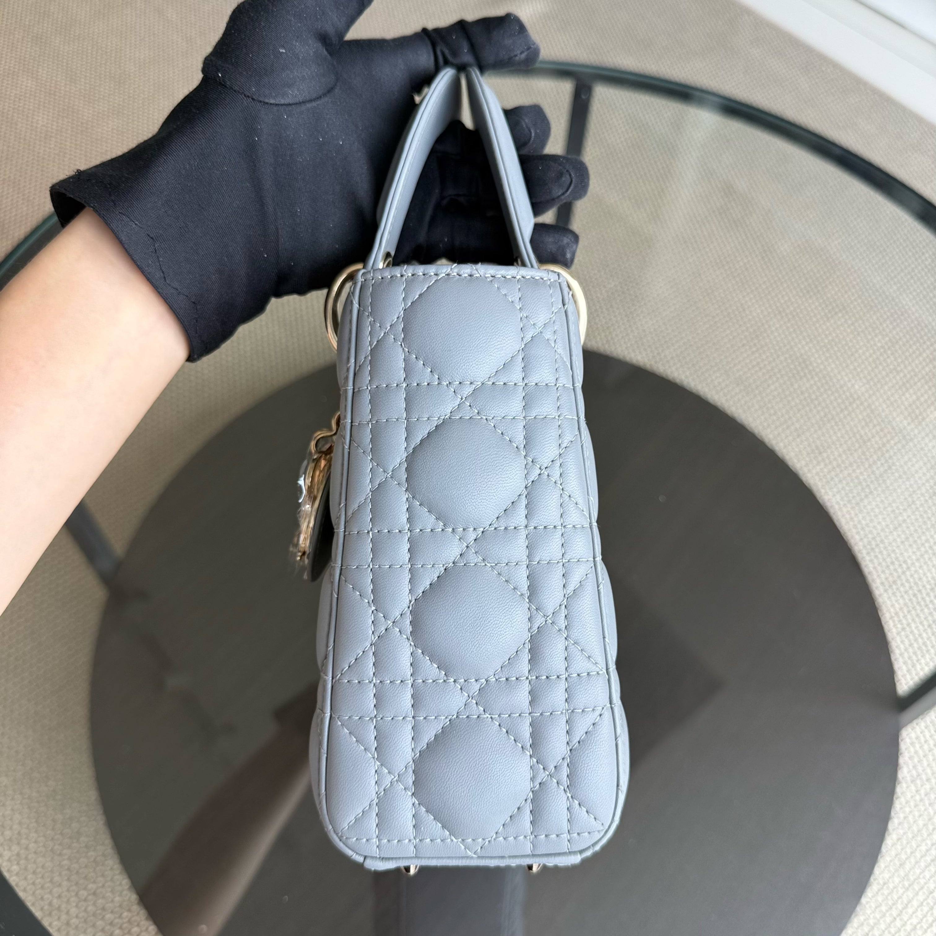 Dior Lady Flap ABC Small - Cannage Lambskin Grey Gray Gold Hardware MyABC