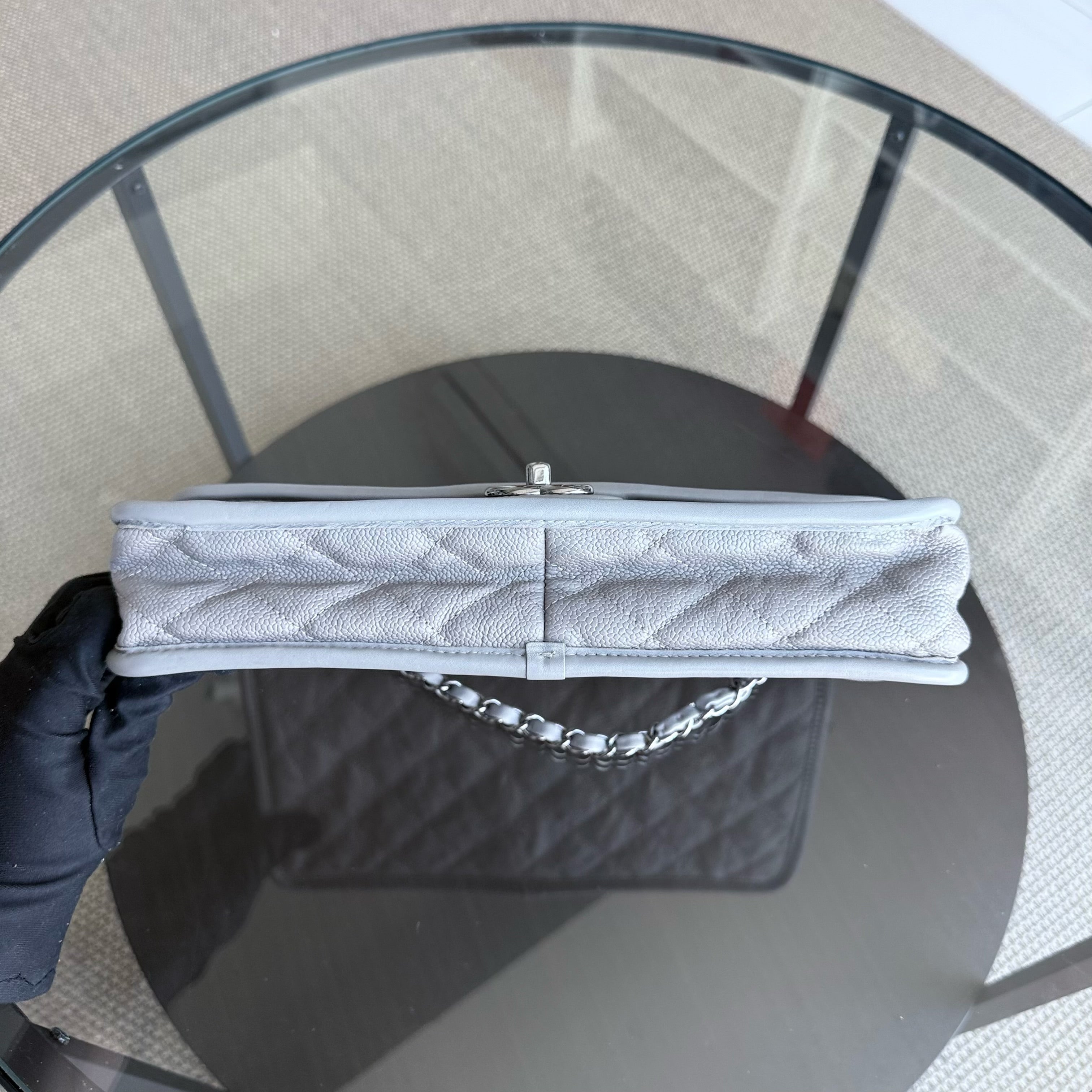 French Riviera - Caviar Quilted Grained Calfskin Grey Gray Silver Hardware Series 19